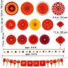 Winlyn 21 Pcs Bulk Chinese Red Lanterns Oriental Hanging Lucky Paper Fans New Year Banner for Asian Lunar New Year The Year of Snake Festival Wedding 2025 Decor
