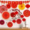 Winlyn 21 Pcs Bulk Chinese Red Lanterns Oriental Hanging Lucky Paper Fans New Year Banner for Asian Lunar New Year The Year of Snake Festival Wedding 2025 Decor