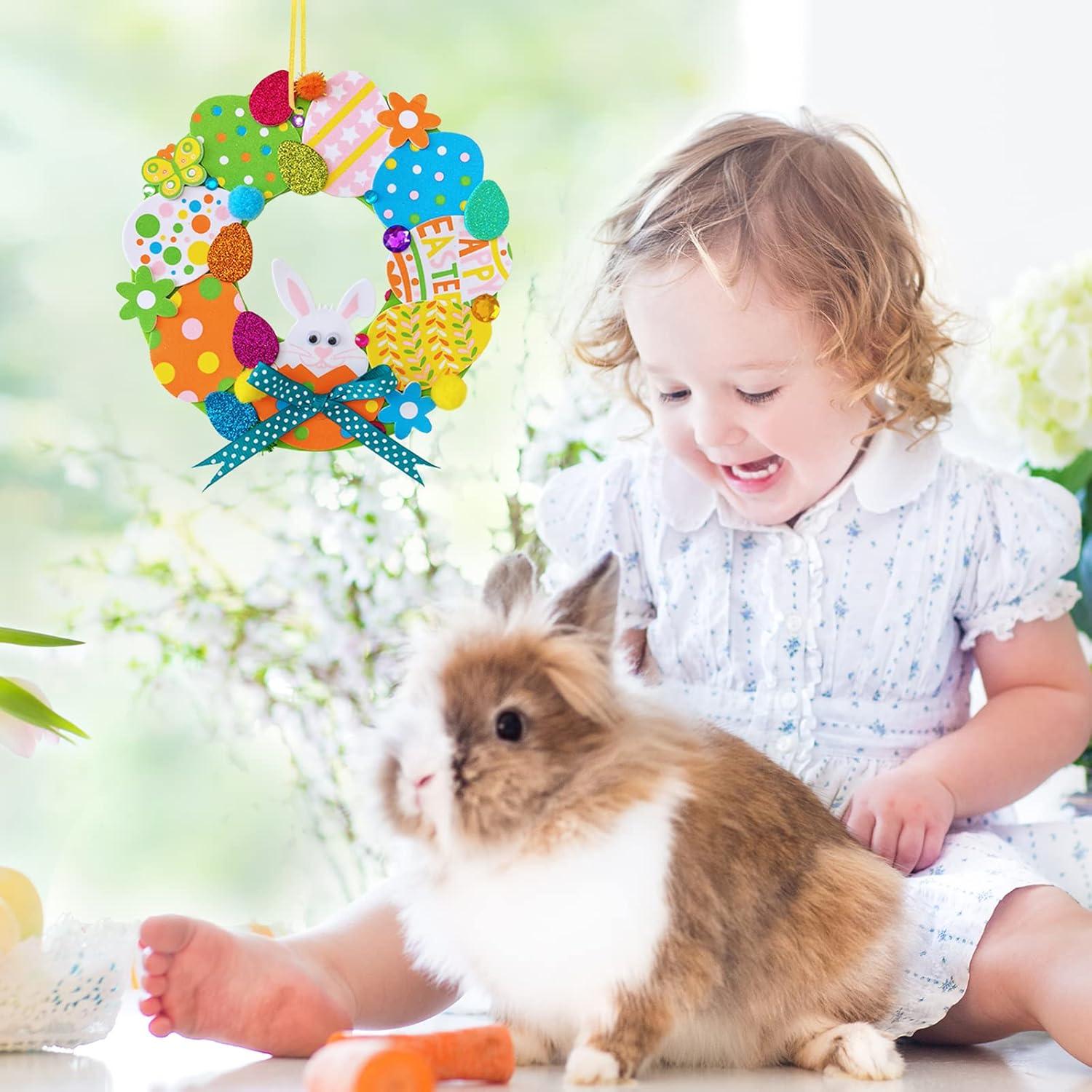 image12 Sets Easter Wreath Signs Decorations DIY Foam Easter Craft Kits Easter Eggs Bunny Chick Foam Stickers PomPoms Googly Eyes for Kids Classroom Home Activity Art Project Gift Easter Front Door Dcor