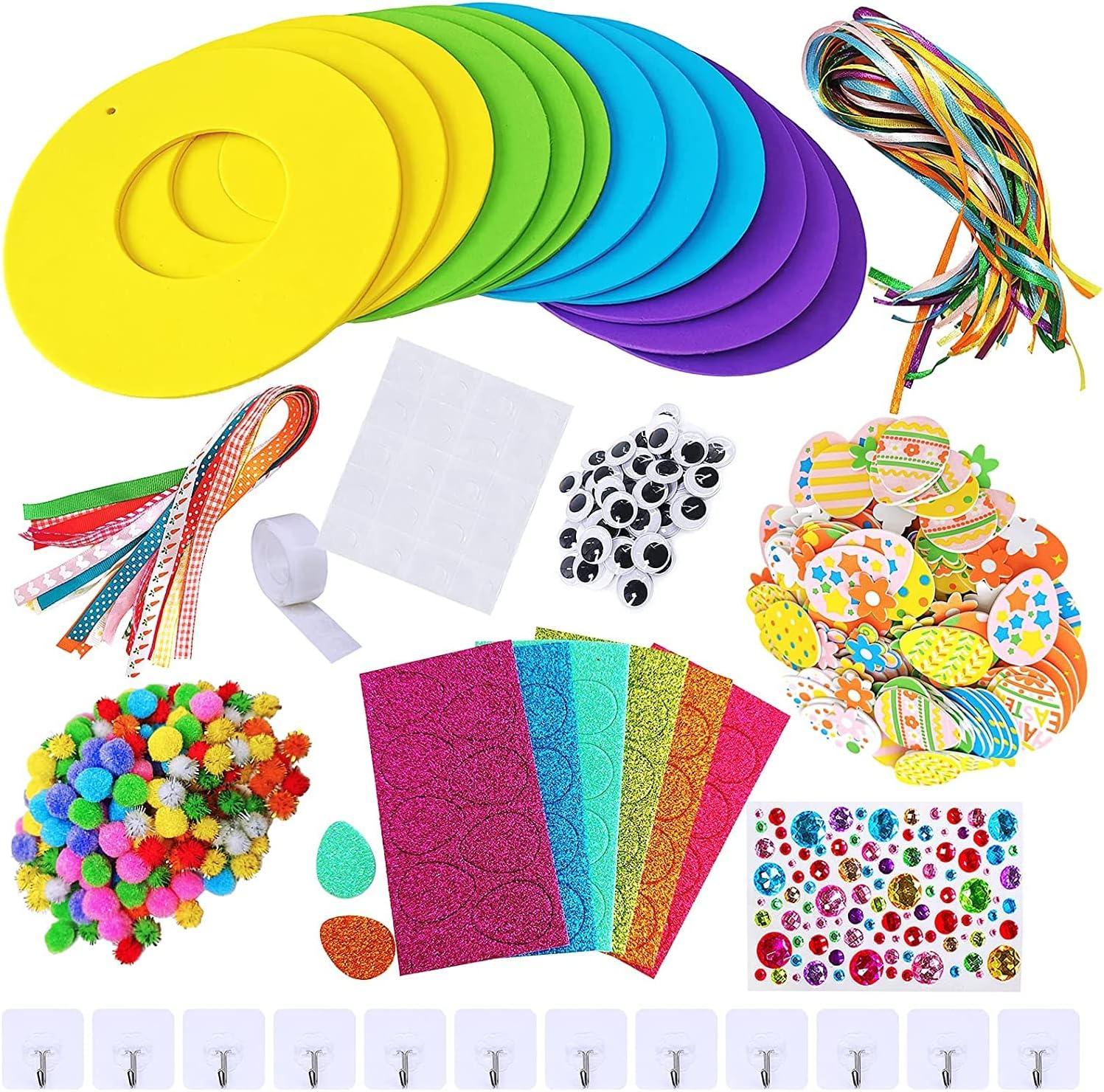 image12 Sets Easter Wreath Signs Decorations DIY Foam Easter Craft Kits Easter Eggs Bunny Chick Foam Stickers PomPoms Googly Eyes for Kids Classroom Home Activity Art Project Gift Easter Front Door Dcor