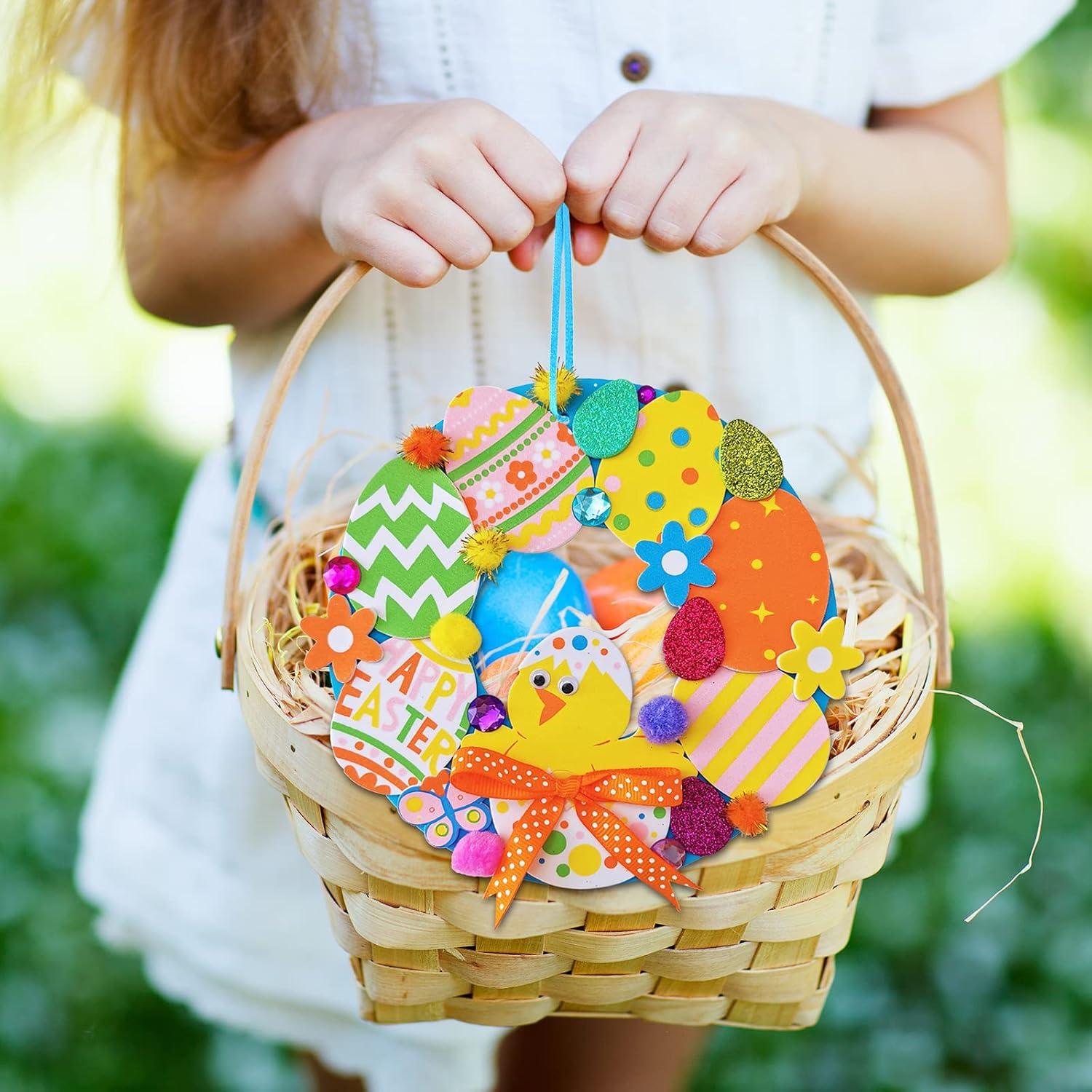 image12 Sets Easter Wreath Signs Decorations DIY Foam Easter Craft Kits Easter Eggs Bunny Chick Foam Stickers PomPoms Googly Eyes for Kids Classroom Home Activity Art Project Gift Easter Front Door Dcor