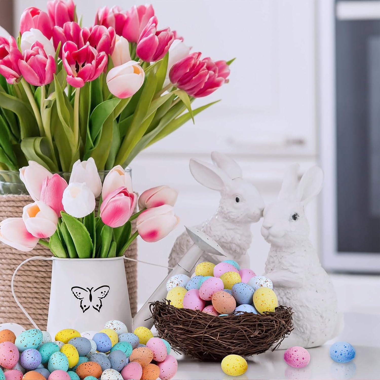 imageWinlyn 120 Pcs 8 Colors Mini Easter Foam Eggs Speckled Pastel Easter Eggs Small Decorative Artificial Easter Bird Eggs for Easter Basket Fillers Craft Projects Springtime Party Favors Table Setting