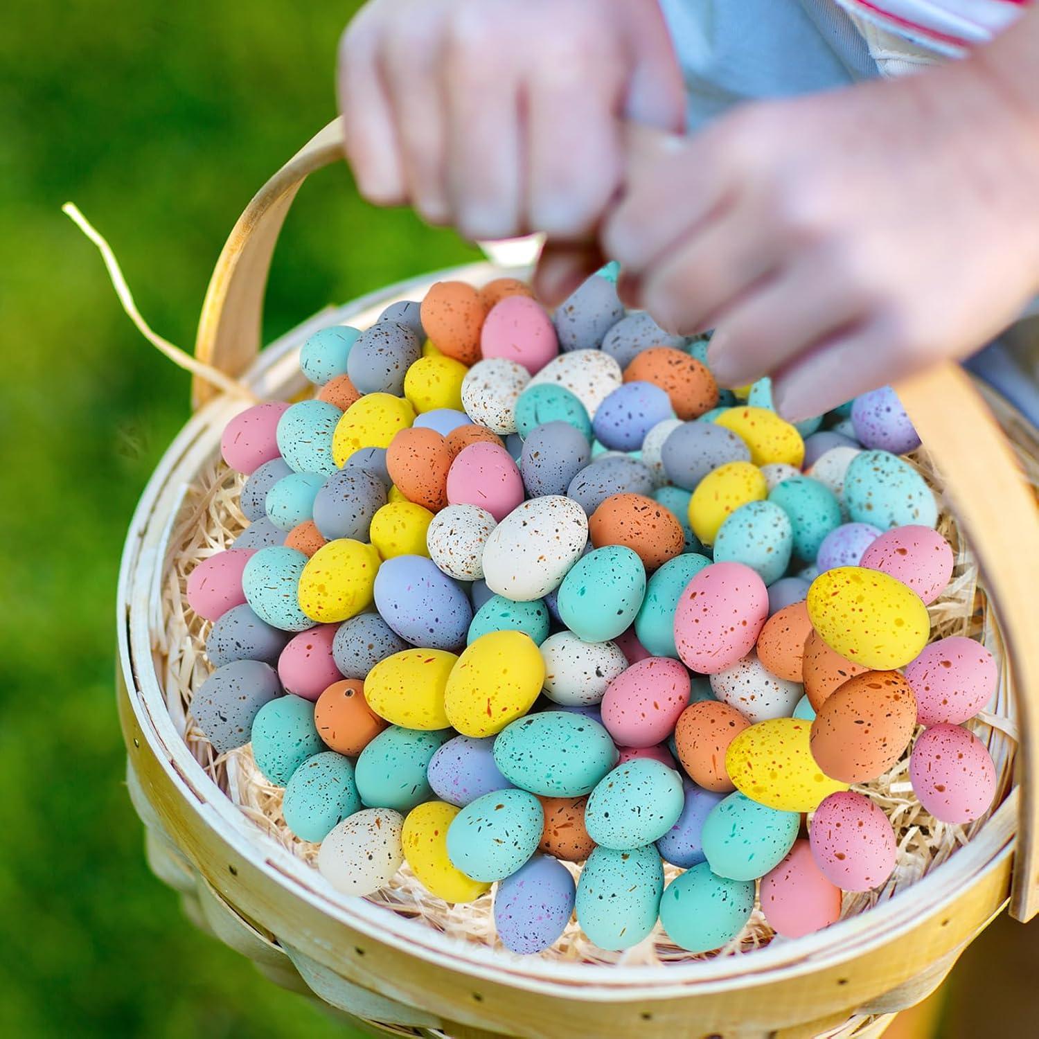 imageWinlyn 120 Pcs 8 Colors Mini Easter Foam Eggs Speckled Pastel Easter Eggs Small Decorative Artificial Easter Bird Eggs for Easter Basket Fillers Craft Projects Springtime Party Favors Table Setting