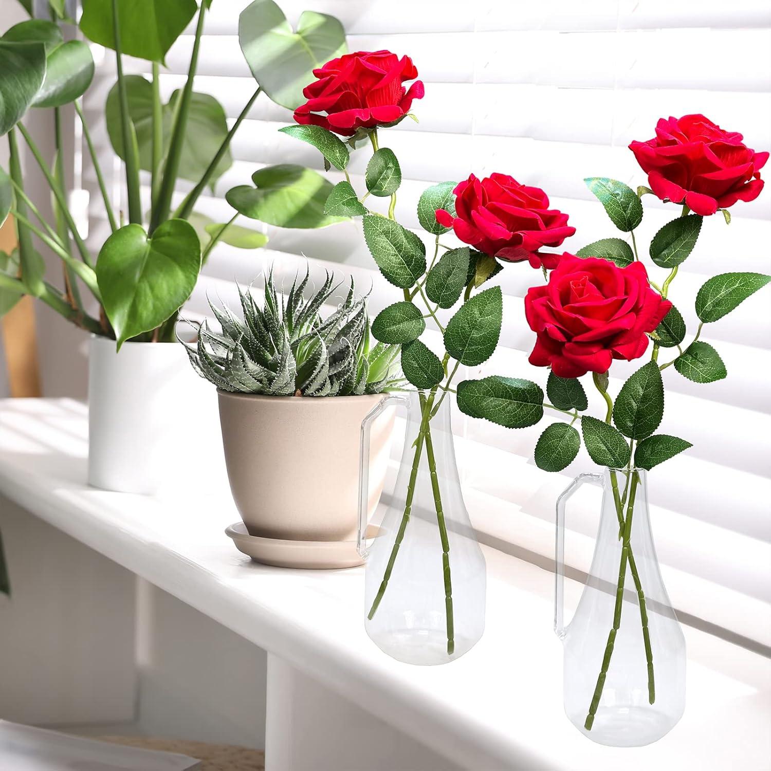 imageWinlyn 15 Pcs Real Looking Artificial Red Roses with Long Stems 197quot Tall Silk Red Velvet Rose Flowers for Vase Bouquets Centerpieces Wedding Valentines Day Bride ampamp Baby Shower Party Home Decor