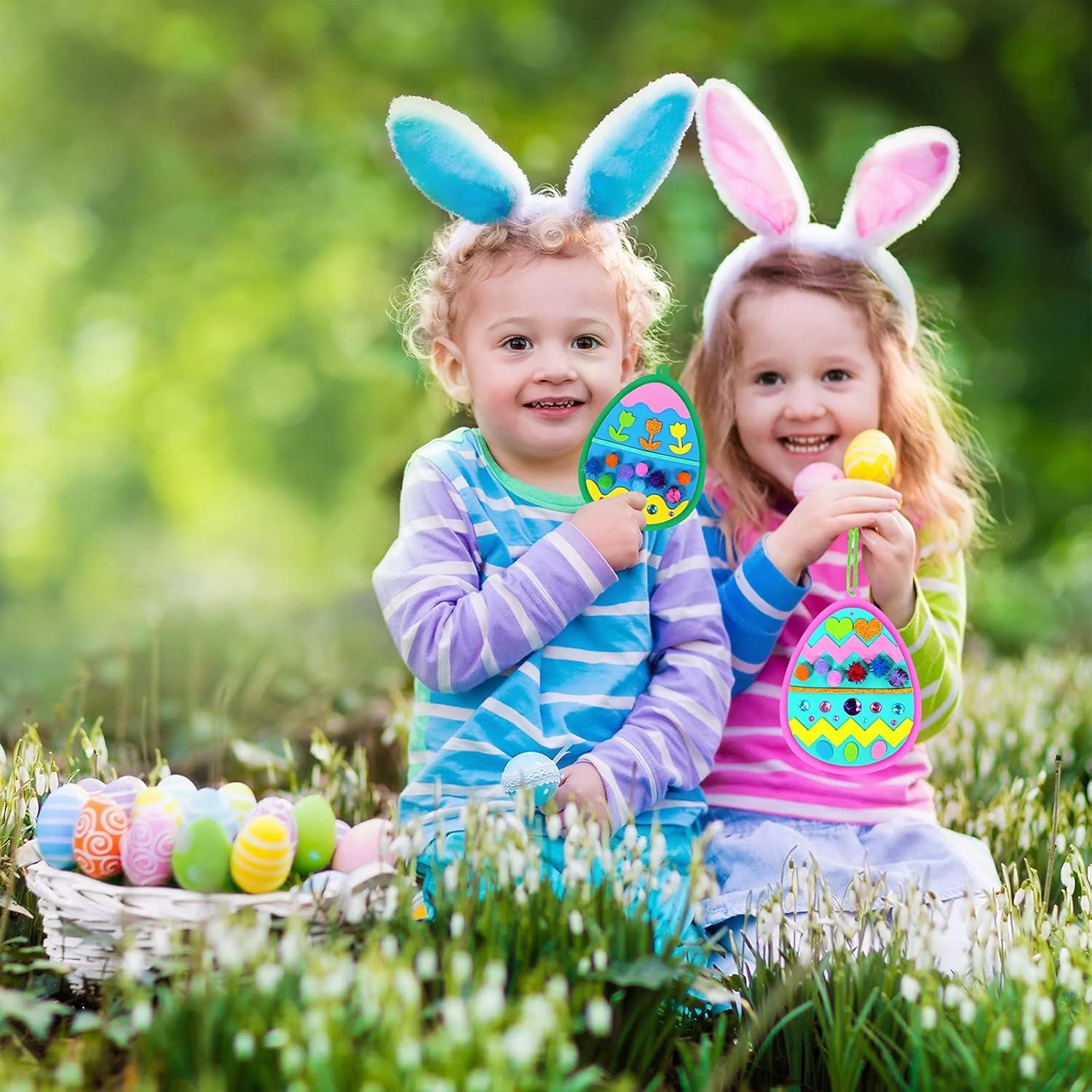 imageWinlyn 24 Sets Easter Craft Kits Easy Spring Crafts DIY 3D Egg Ornaments Decorations Egg Foam Stickers Easter Arts and Crafts for Kids Home Classroom Activities Party Favors Art Project