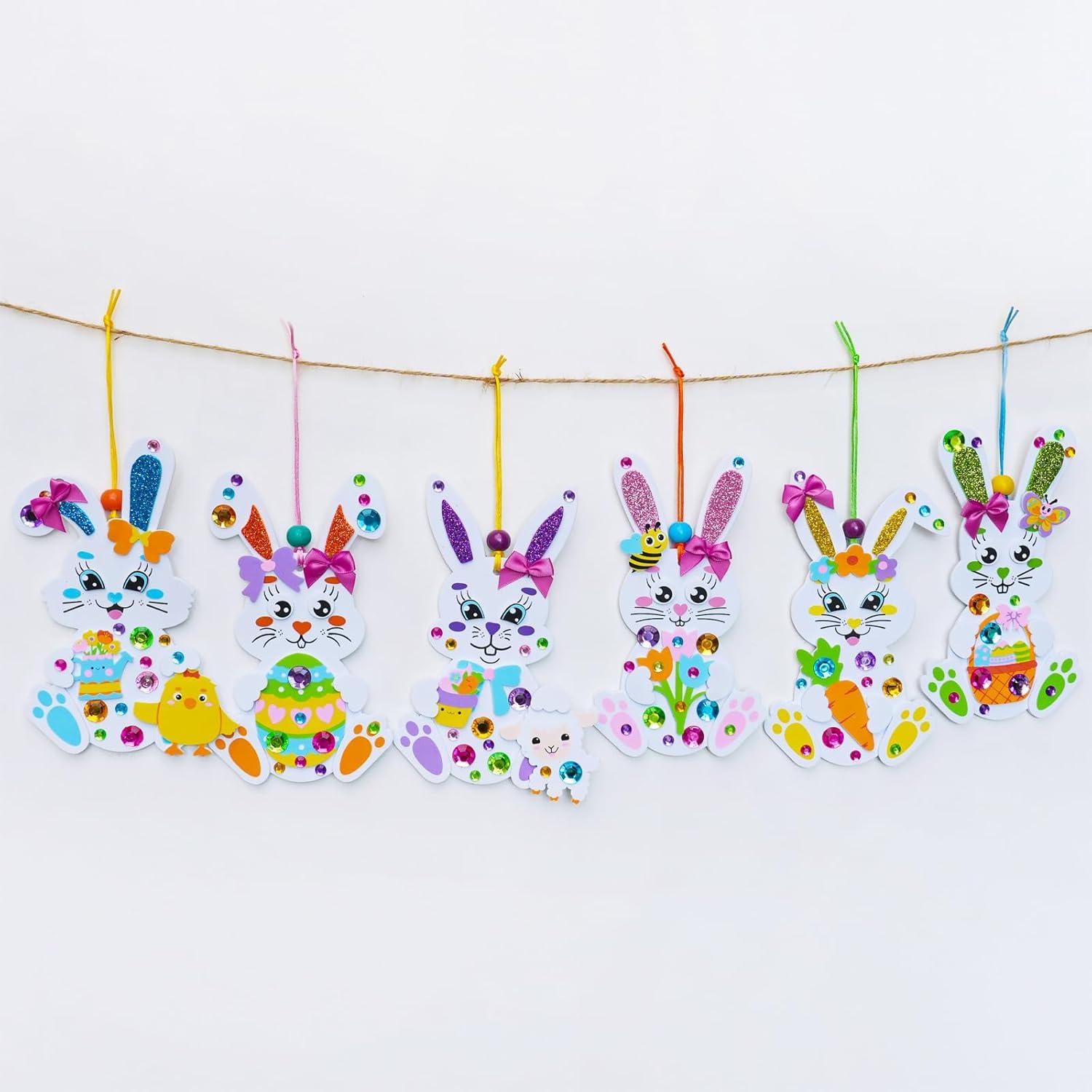 imageWinlyn 24 Sets Easter Craft Kits Spring Crafts DIY Bunny Ornaments Decorations Rabbit Foam Stickers Arts and Crafts for Kids Home Classroom Activities Party Favors Art Projects