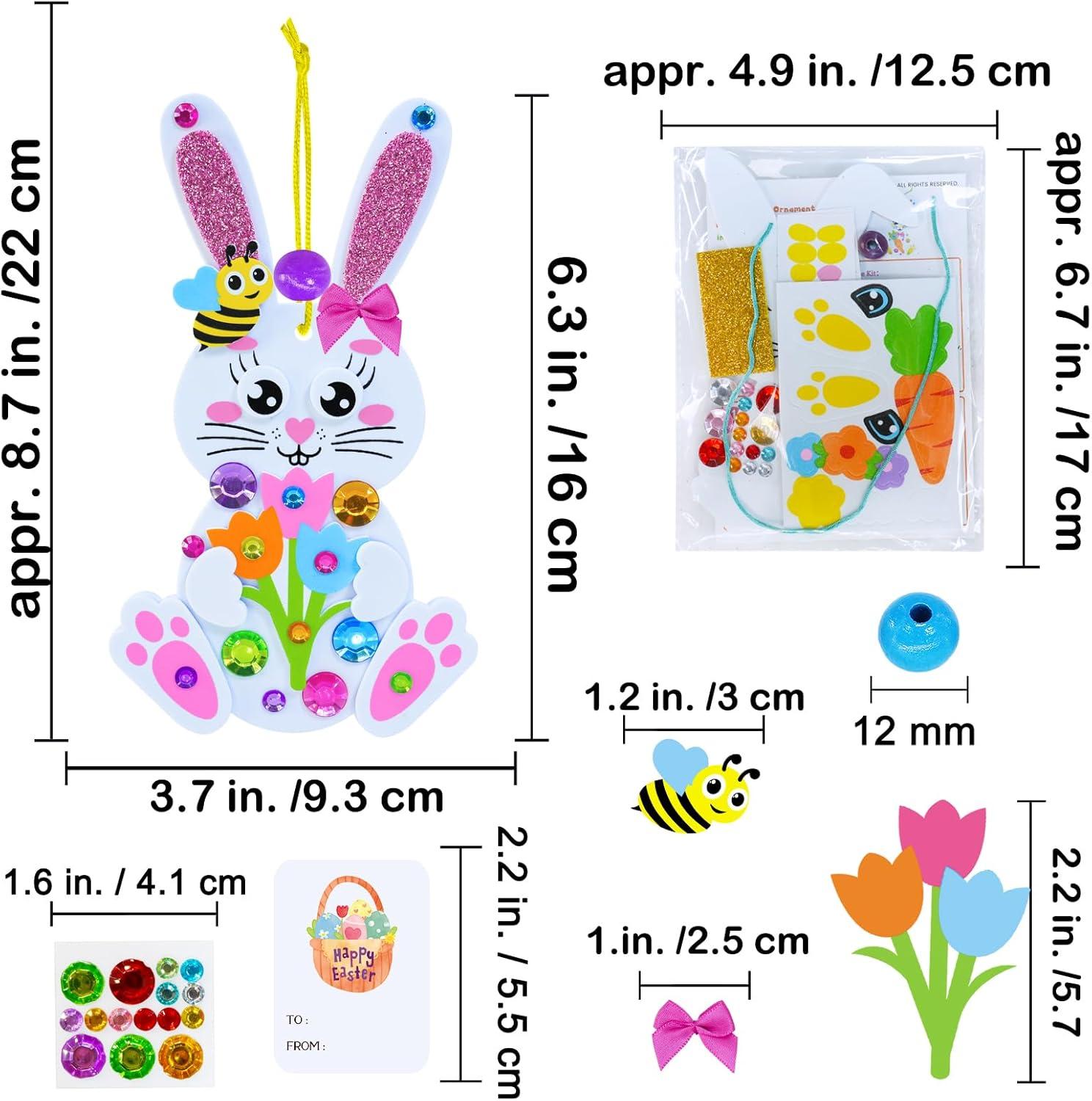imageWinlyn 24 Sets Easter Craft Kits Spring Crafts DIY Bunny Ornaments Decorations Rabbit Foam Stickers Arts and Crafts for Kids Home Classroom Activities Party Favors Art Projects