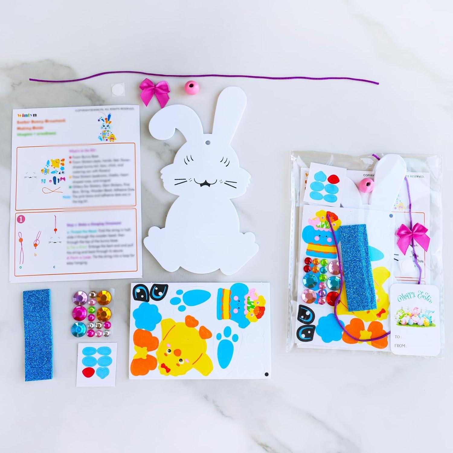 imageWinlyn 24 Sets Easter Craft Kits Spring Crafts DIY Bunny Ornaments Decorations Rabbit Foam Stickers Arts and Crafts for Kids Home Classroom Activities Party Favors Art Projects