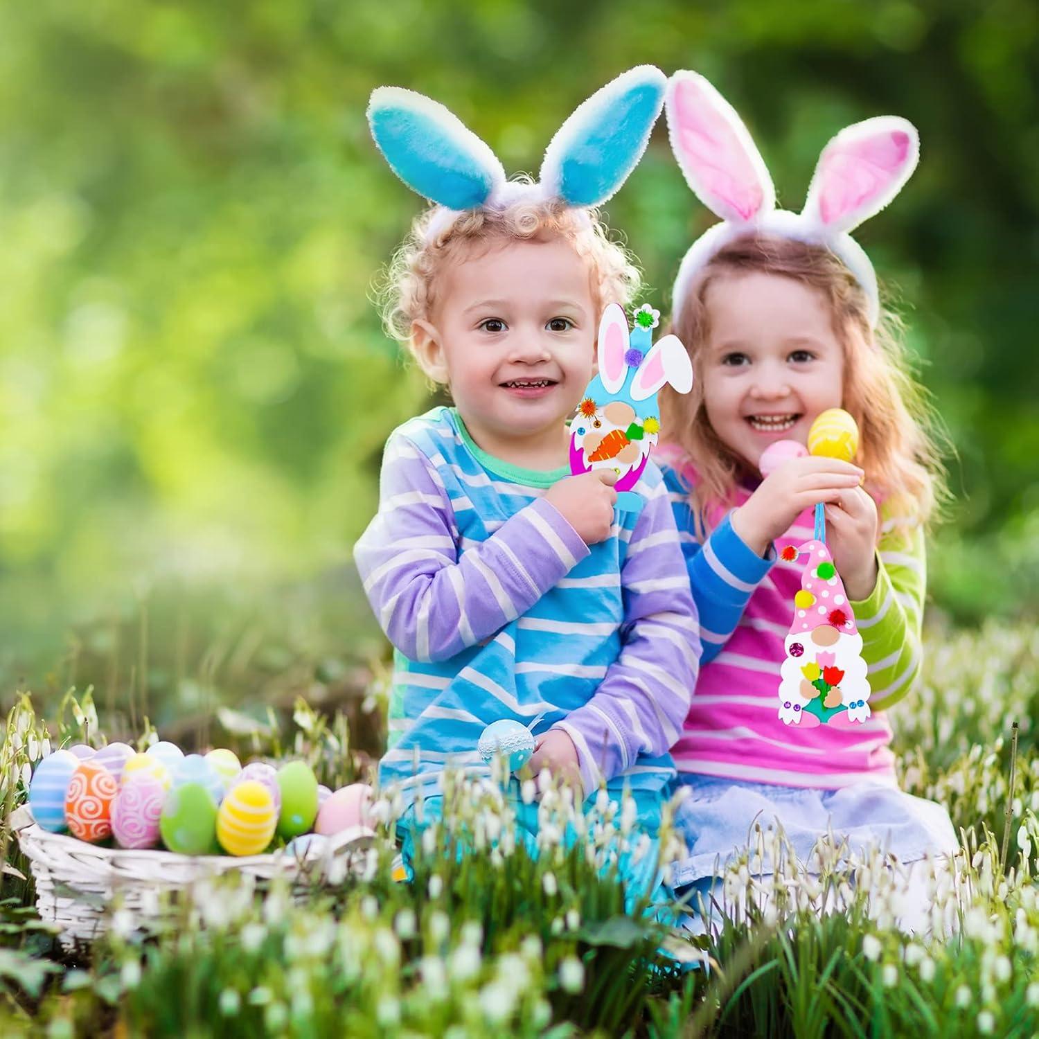 imageWinlyn 24 Sets Easter Decorations DIY 3D Gnome Ornaments Easter Craft Kits Assorted Foam Easter Gnome Ornaments Easter Stickers for Kids Party Favors Easter Spring Classroom Home Activity Art Project