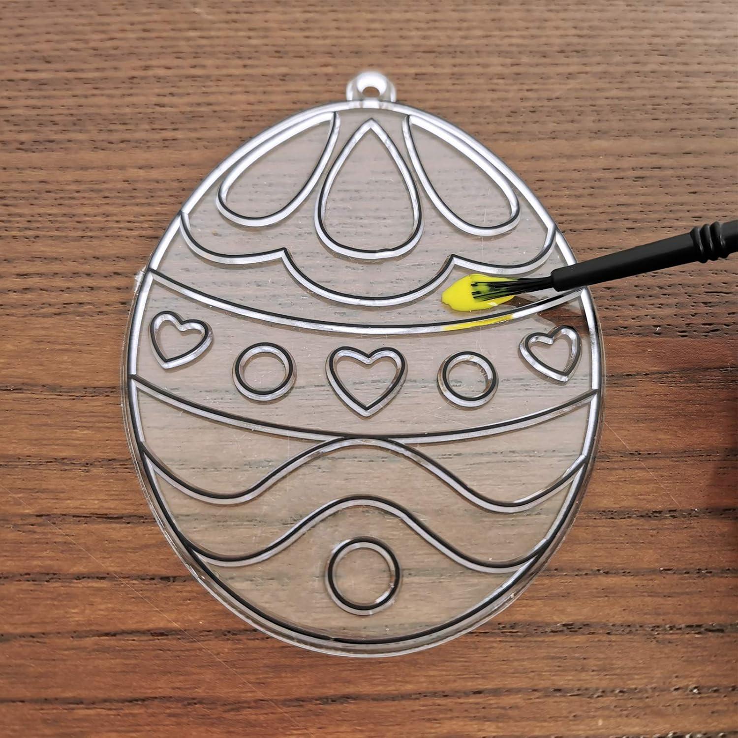 imageWinlyn 24 Sets Easter Egg Suncatchers Ornaments Decorations DIY Window Paint Art Suncatchers Egg Sun Catchers Painting Craft Kits for Kids Classroom Spring Party Activities Art Project