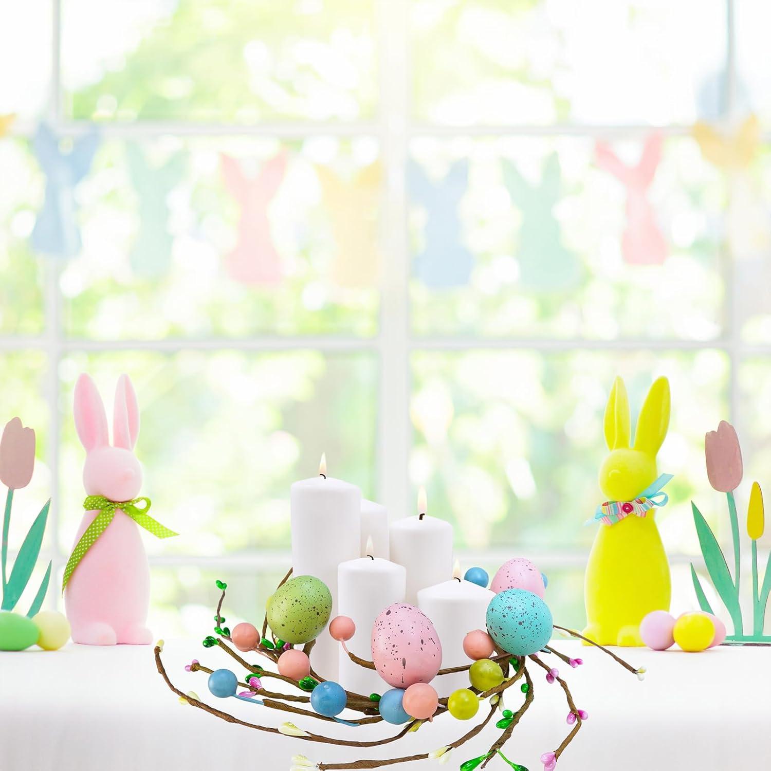 imageWinlyn 4 Pcs Easter Egg Candle Rings Wreaths Spring Egg and Pip Berry Candle Rings Artificial Easter Egg Candle Holder Mini Wreaths 95quot Wide for Easter Spring Holiday Home Kitchen Table Centerpiece
