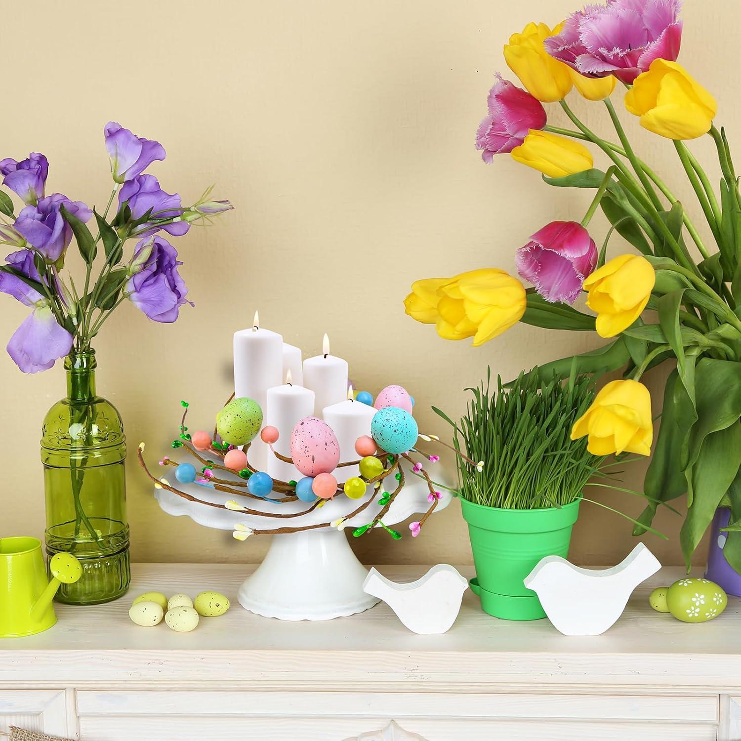 imageWinlyn 4 Pcs Easter Egg Candle Rings Wreaths Spring Egg and Pip Berry Candle Rings Artificial Easter Egg Candle Holder Mini Wreaths 95quot Wide for Easter Spring Holiday Home Kitchen Table Centerpiece