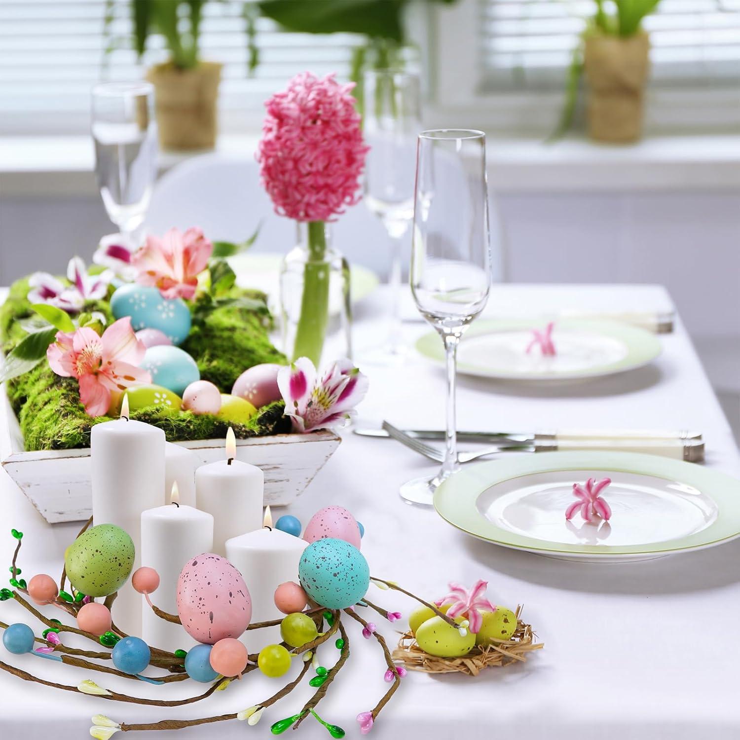 imageWinlyn 4 Pcs Easter Egg Candle Rings Wreaths Spring Egg and Pip Berry Candle Rings Artificial Easter Egg Candle Holder Mini Wreaths 95quot Wide for Easter Spring Holiday Home Kitchen Table Centerpiece