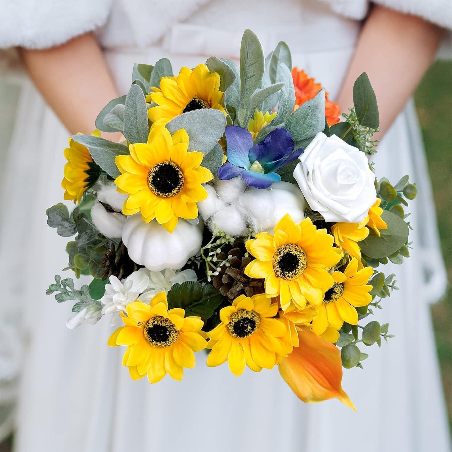 imageWinlyn 8 Pcs Sunflowers Artificial Flowers Bulk Yellow Sunflower Stems 118quot Tall Silk Sunflowers Faux Wildflowers for Outdoors Centerpieces Vase Bouquets Wreaths Floral Crafts Wedding Fall Decor