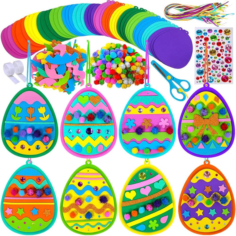 imageWinlyn 24 Sets Easter Craft Kits Easy Spring Crafts DIY 3D Egg Ornaments Decorations Egg Foam Stickers Easter Arts and Crafts for Kids Home Classroom Activities Party Favors Art Project
