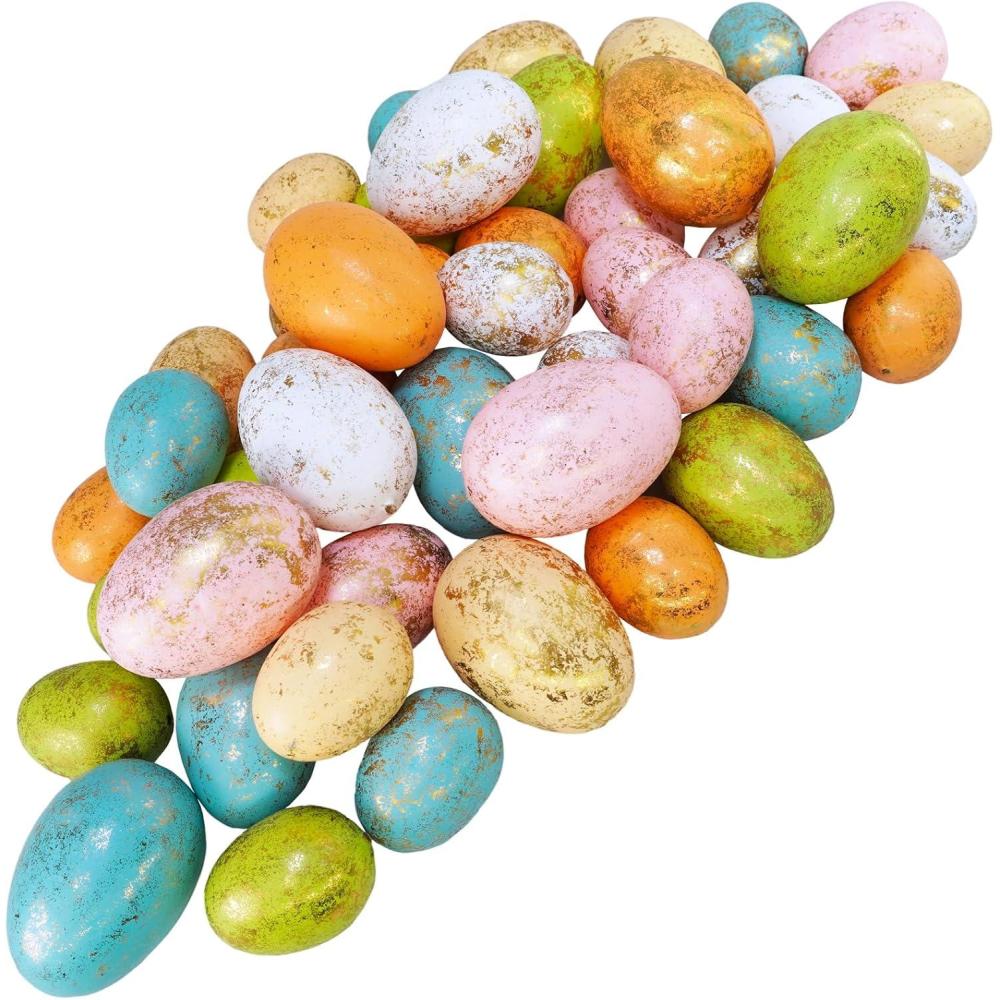 imageWinlyn 48 Pcs 6 Colors Foam Easter Eggs Assorted Pastel Gold Leaf Easter Eggs Decorative Easter Eggs Gold Speckled Easter Eggs for Easter Craft Basket Bowl Fillers Table Centerpieces Spring Party