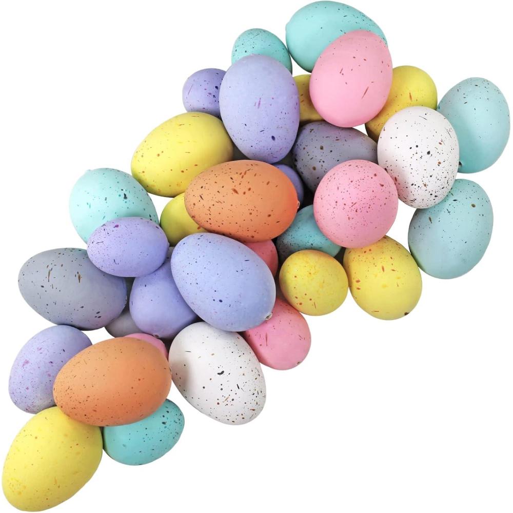 imageWinlyn Assorted Faux Foam Speckled Eggs  Decorative Pastel Eggs for DIY Easter Wreath Centerpiece Bowl Basket Fillers Party Favors Gifts Spring Home Wedding Table Decor