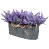 Winlyn 10 Inch Artificial Lavender Flower Arrangement in Rustic Oval Galvanized Metal Planter Box Faux Lavender Potted Plants for Farmhouse Spring Table Centerpiece Wedding Home Office Kitchen Décor
