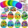 24 Sets Easter Egg Ornaments Decorations DIY 3D Easter Craft Kits Assorted Egg Shaped Foam Cutouts Easter Foam Stickers Pom-poms for Kids Party Favors Easter Spring Classroom Activity Art Project