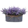 Winlyn 10 Inch Artificial Lavender Flower Arrangement in Rustic Oval Galvanized Metal Planter Box Faux Lavender Potted Plants for Farmhouse Spring Table Centerpiece Wedding Home Office Kitchen Décor
