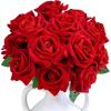 Winlyn 15 Pcs Real Looking Artificial Red Roses with Long Stems 19.7″ Tall – Silk Red Velvet Rose Flowers for Vase Bouquets Centerpieces Wedding Valentine’s Day Bride & Baby Shower Party Home Decor