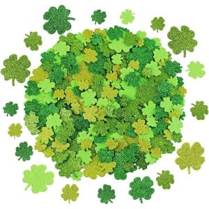 240 Pcs 3 Sizes 4 Colors Glitter Foam Shamrock Stickers Lucky Irish Four Leaf Clover Stickers for St. Patrick’s Day Kids Crafts Classroom Decorations