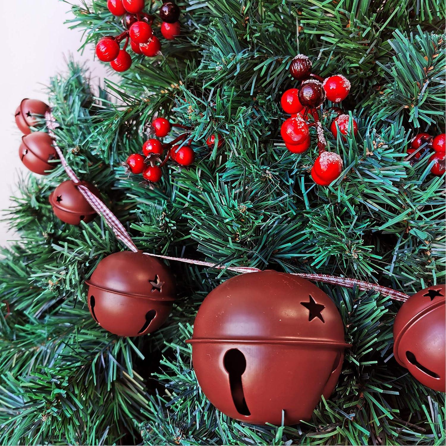 image30 Pcs Christmas Metal Sleigh Bells Rustic Burgundy Jingle Bells with Star Cutouts Rustic Craft Bells 16quot 24quot 35quot for Christmas Tree Wreath Garland Ornaments Holiday DIY Decorations