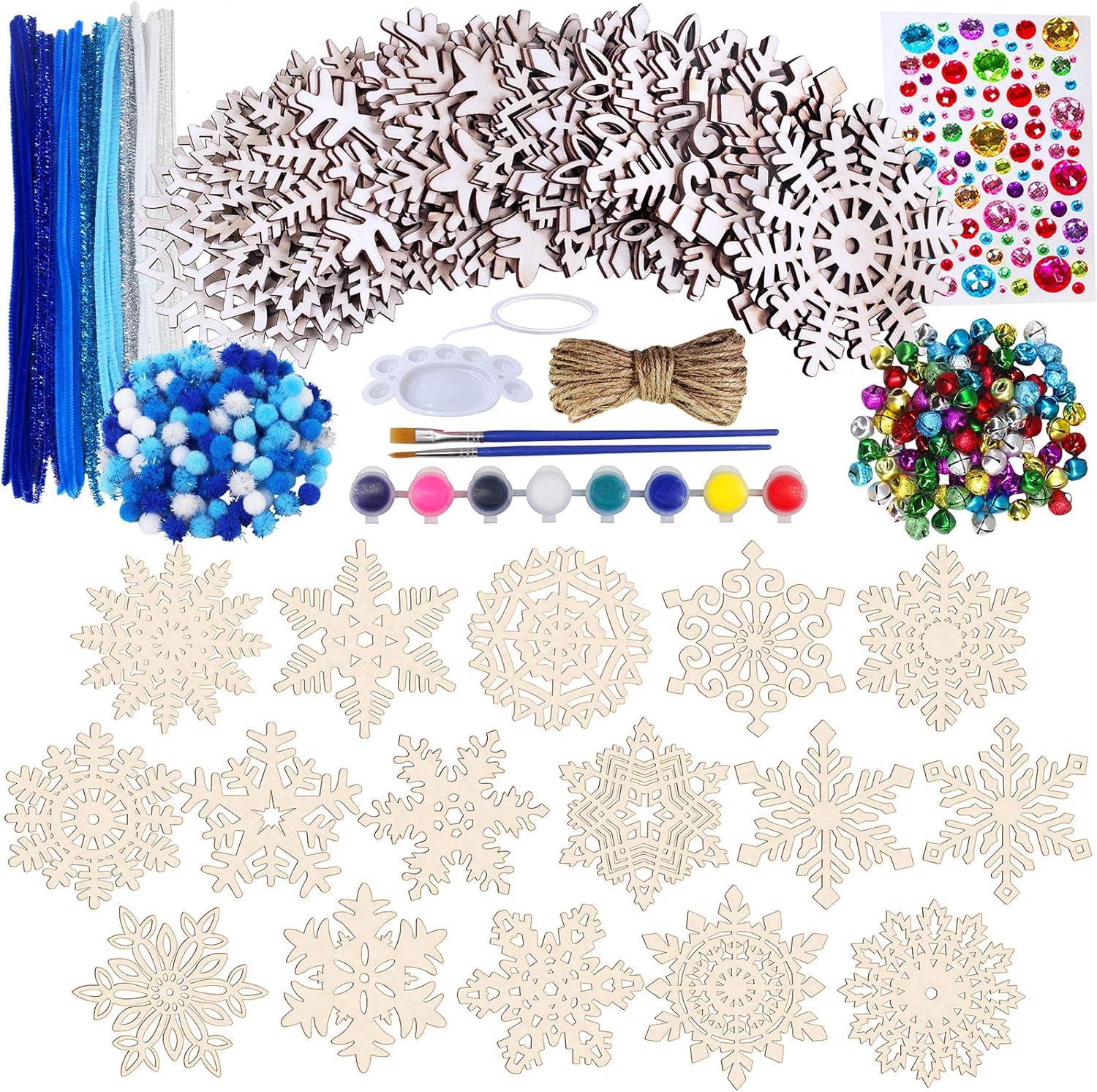 image32 Set Christmas Hanging Natural Unfinished Wood Snowflake Cutouts Ornaments ReadytoPersonalize Wooden Snowflake Rustic Winter Paintable Ornaments for Kids Holiday Xmas Party Crafts