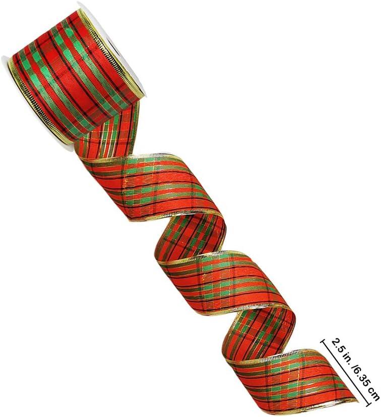 image48 Yards Assorted Christmas Ribbons Plaid Bow Wired Mesh Glitter Tulle Organza 25quot Wide For Wreaths Garlands