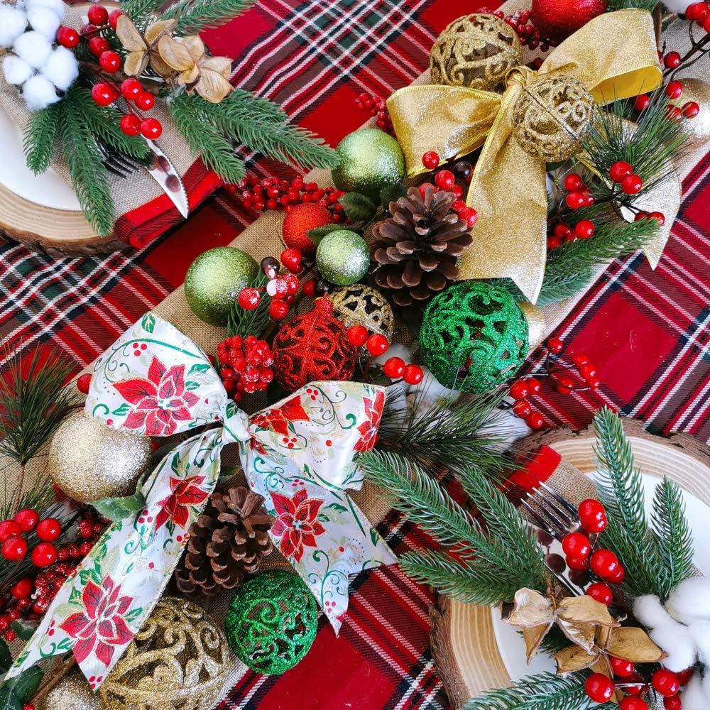 image48 Yards Assorted Christmas Ribbons Plaid Bow Wired Mesh Glitter Tulle Organza 25quot Wide For Wreaths Garlands