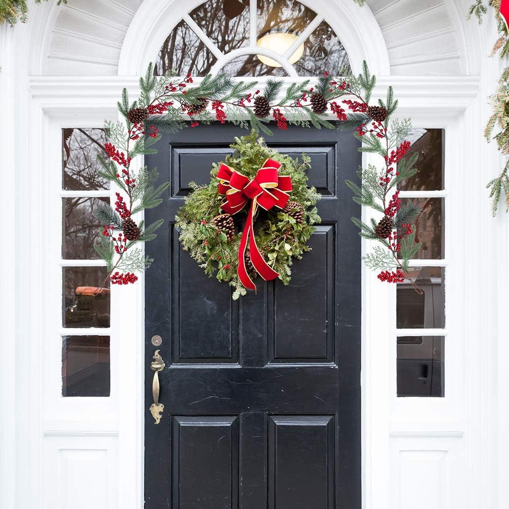 imageArtificial Christmas Pine Garland with Spruce Cypress Pinecones Red Berry Winter Greenery for Holiday Season Mantel Fireplace Table Runner Centerpiece Decoration 66 feet