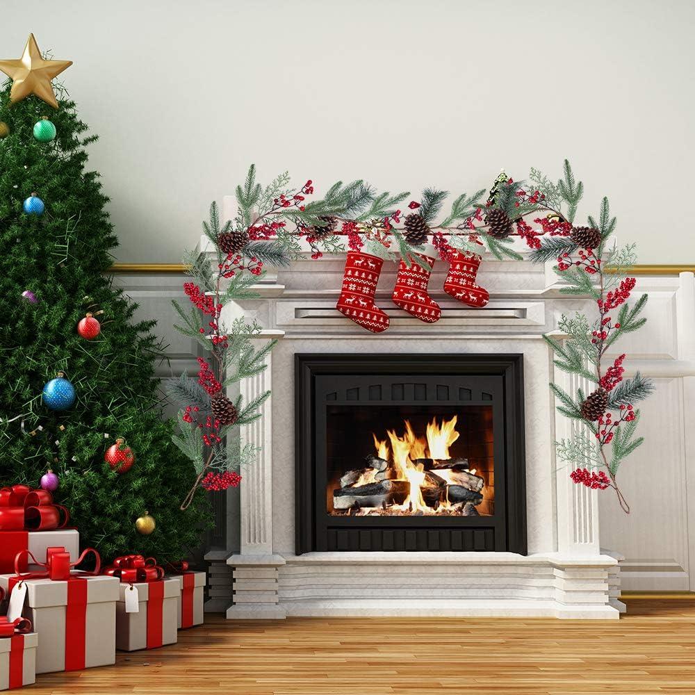 imageArtificial Christmas Pine Garland with Spruce Cypress Pinecones Red Berry Winter Greenery for Holiday Season Mantel Fireplace Table Runner Centerpiece Decoration 66 feet