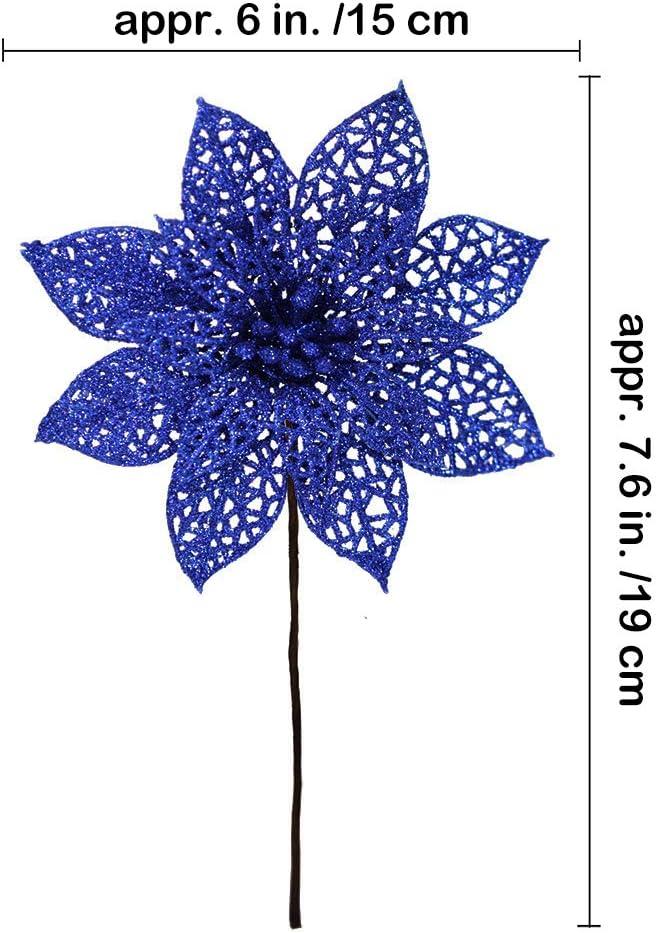 imageSupla 24 Pack Christmas Red Glitter Poinsettia Flowers Picks Christmas Tree Ornaments 59quot Wide for Red Christmas Tree Wreaths Garland Holiday Seasonal Wedding Decorations White Gift Box IncludedBlue