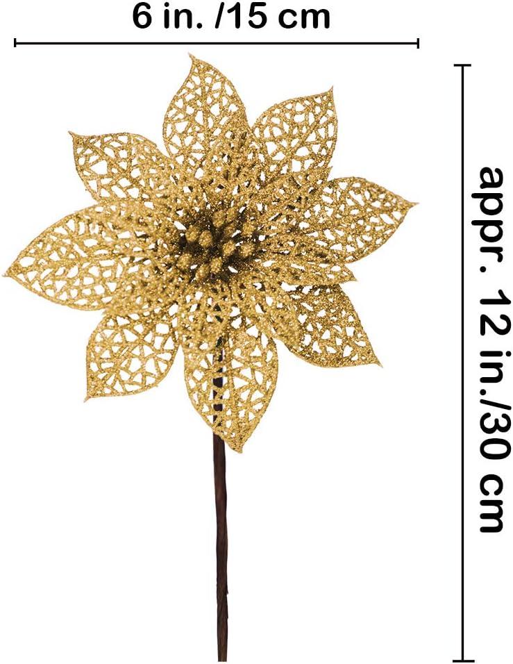 imageSupla 24 Pack Christmas Red Glitter Poinsettia Flowers Picks Christmas Tree Ornaments 59quot Wide for Red Christmas Tree Wreaths Garland Holiday Seasonal Wedding Decorations White Gift Box IncludedGold