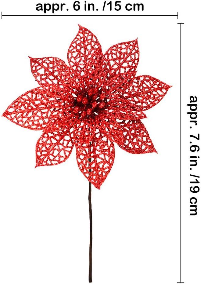 imageSupla 24 Pack Christmas Red Glitter Poinsettia Flowers Picks Christmas Tree Ornaments 59quot Wide for Red Christmas Tree Wreaths Garland Holiday Seasonal Wedding Decorations White Gift Box IncludedRed