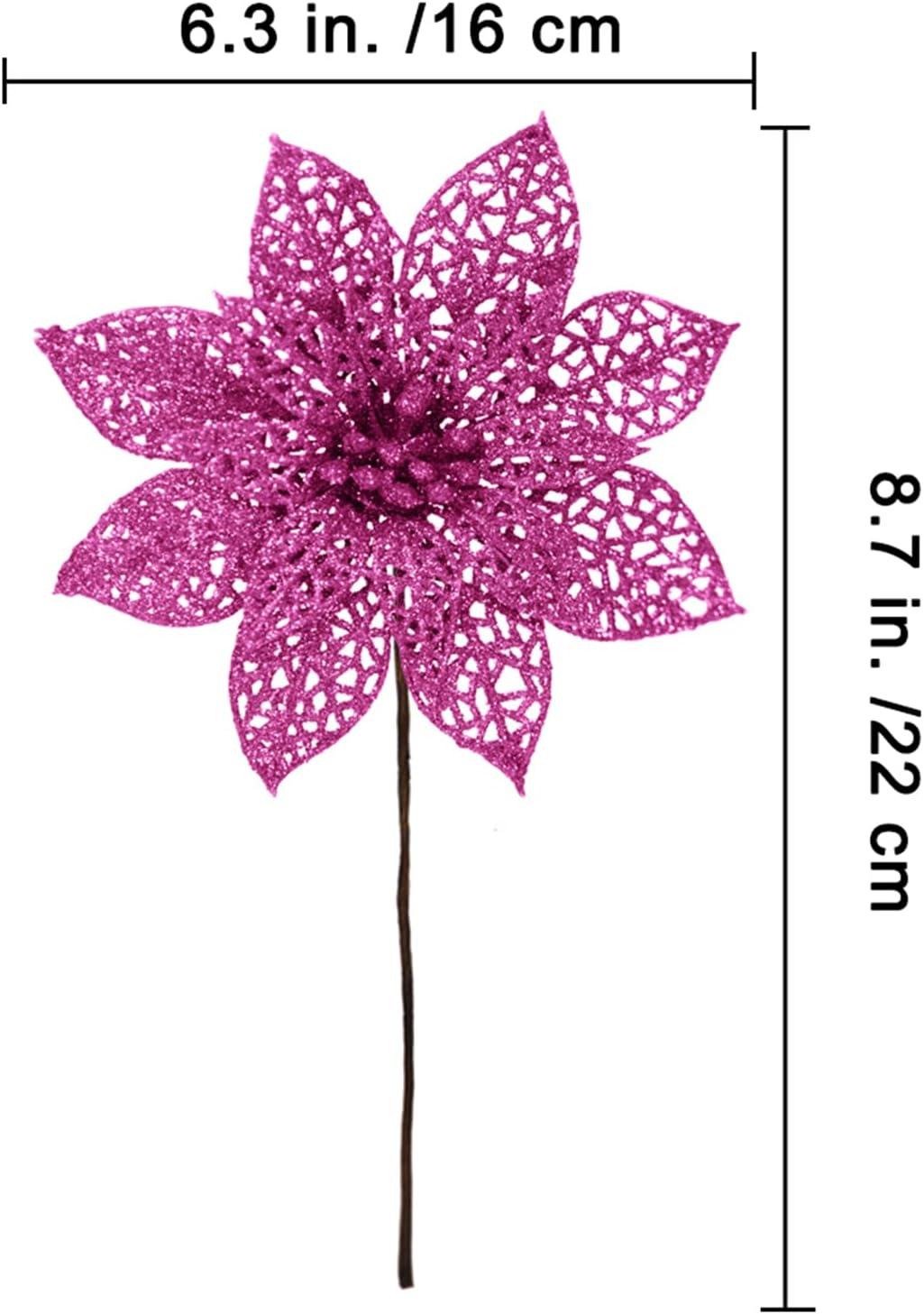 imageSupla 24 Pack Christmas Red Glitter Poinsettia Flowers Picks Christmas Tree Ornaments 59quot Wide for Red Christmas Tree Wreaths Garland Holiday Seasonal Wedding Decorations White Gift Box IncludedPink