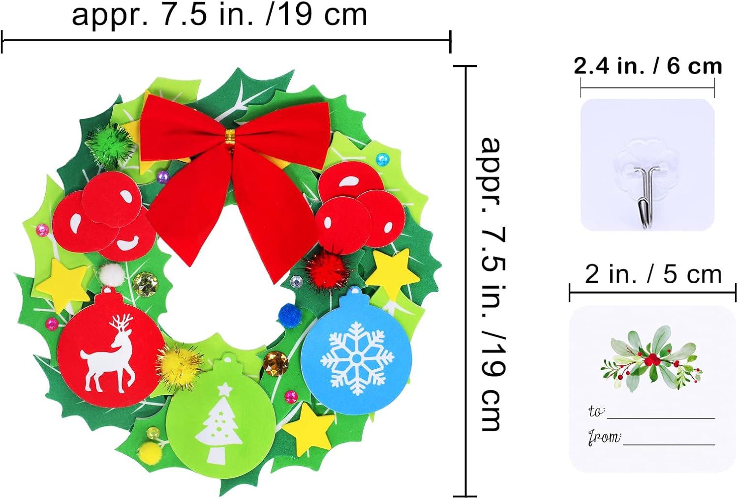 imageWinlyn 12 Set Christmas Craft Kits DIY Christmas Wreath Ornaments Decorations Art Sets Snowman Santa Penguin Holly Leaf Foam Stickers Arts and Crafts for Kids Holiday Classroom Activities