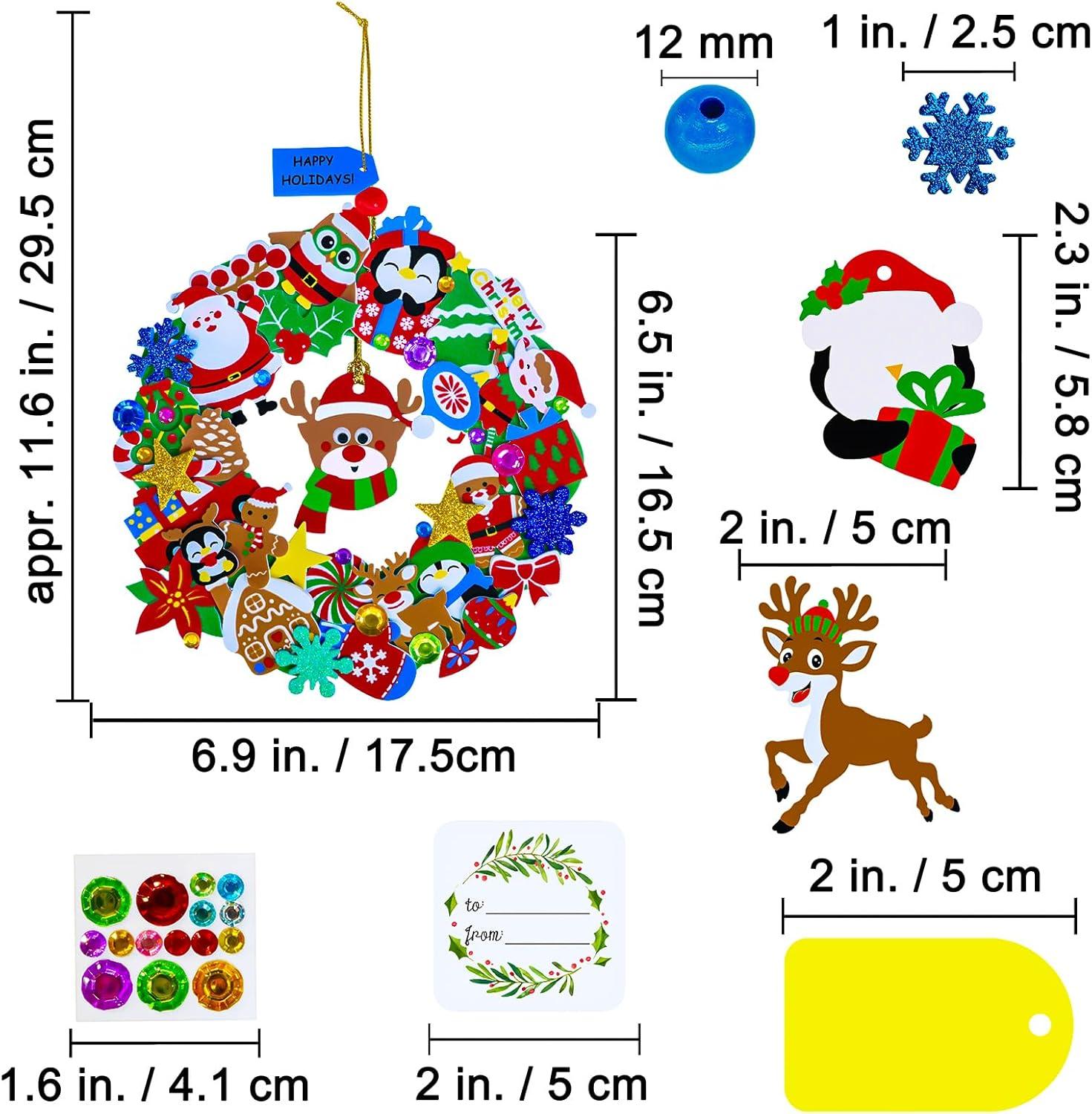 imageWinlyn 12 Sets Christmas Craft Kits Holiday Crafts DIY Christmas Wreath Ornaments Decorations Art Sets Xmas Snowmen Snowflake Festive Winter Foam Stickers Arts and Crafts for Kids Classroom Activities