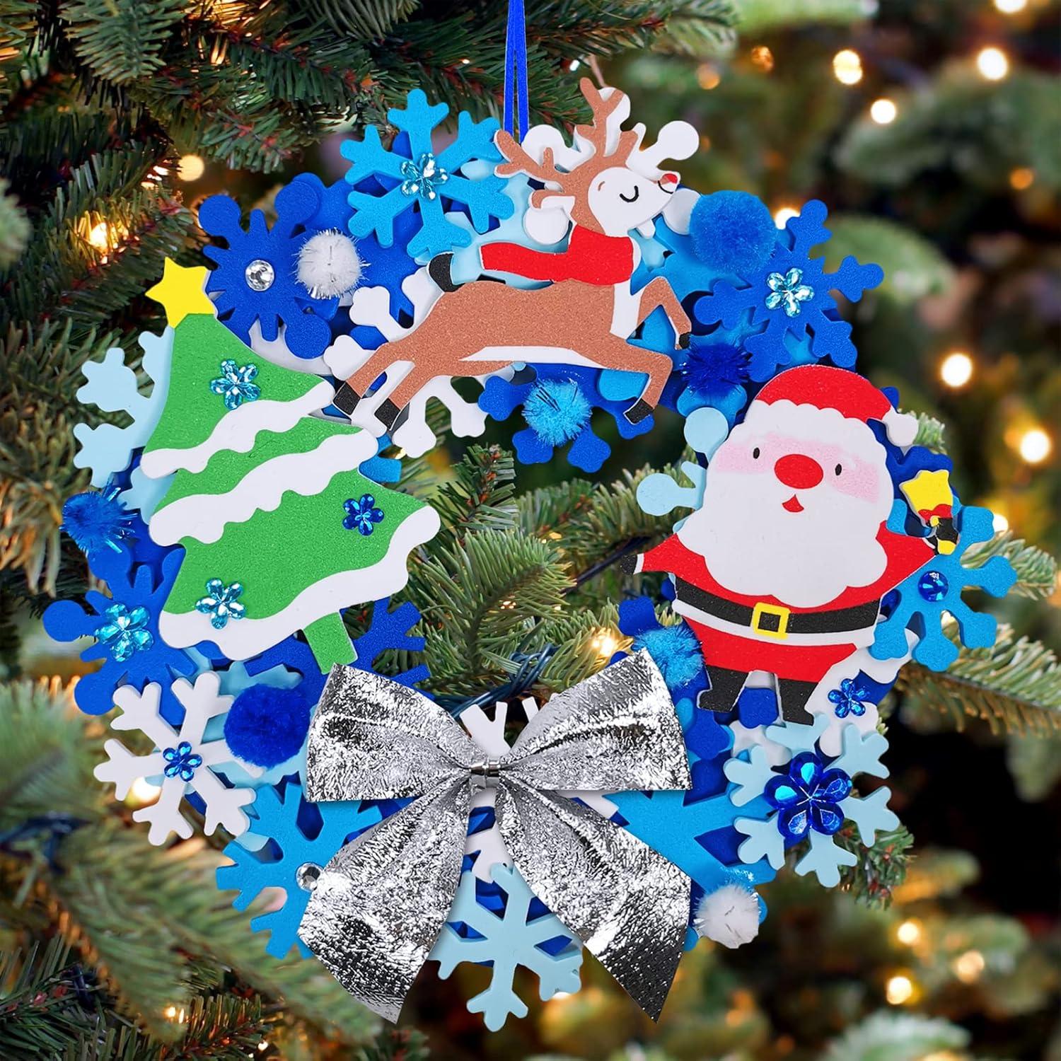 imageWinlyn 12 Sets Winter Crafts DIY Christmas Snowflake Wreath Ornaments Decorations Art Sets Snowman Santa Foam Stickers for Kids Classroom Activities