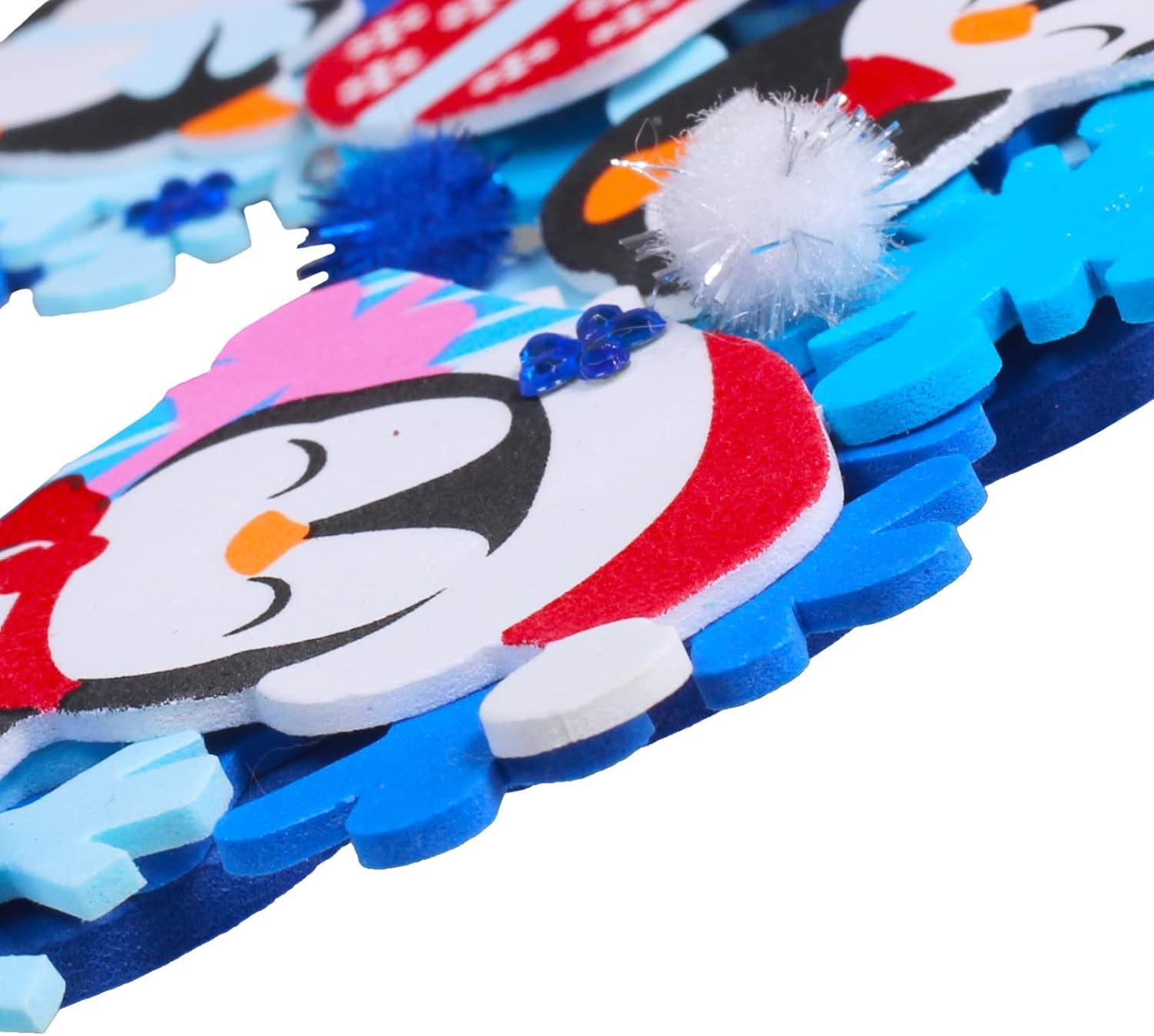 imageWinlyn 12 Sets Winter Crafts DIY Christmas Snowflake Wreath Ornaments Decorations Art Sets Snowman Santa Foam Stickers for Kids Classroom Activities