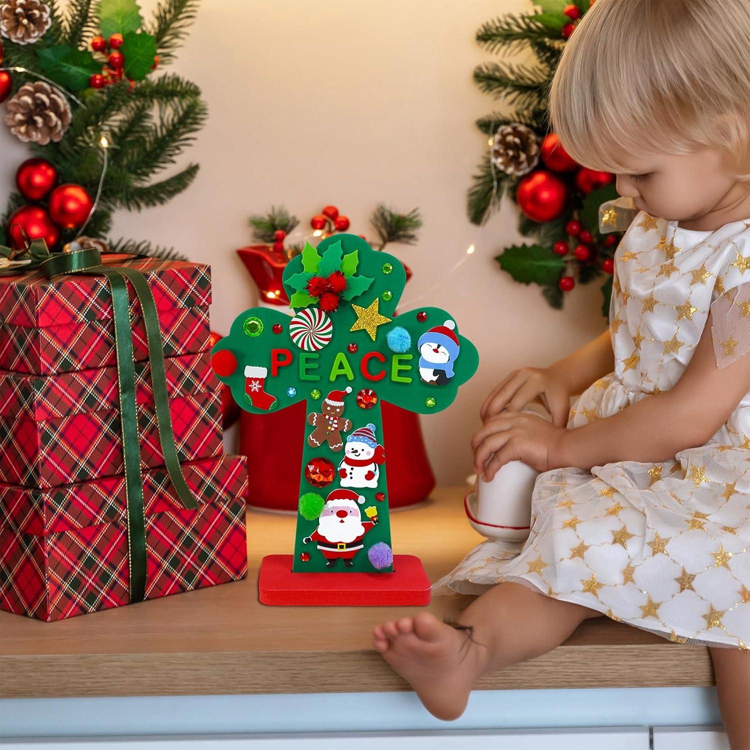 imageWinlyn 18 Set Christmas Craft Kits DIY Standup Cross Decorations Art Sets Snowman Snowflake Foam Stickers Arts and Crafts for Kids Party Classroom Sunday School VBS Activities