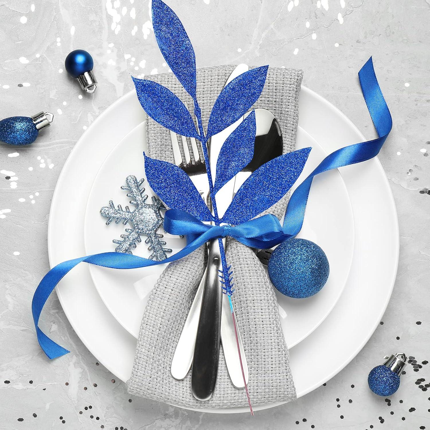 imageWinlyn 20 Pcs Pink Glitter Bay Leaf Sprays Artificial Christmas Tree Picks Sprays 127quot Tall for Pink Christmas Tree Wreath Swag Floral Arrangement Winter Wedding Bouquet Centerpiece DecorationBlue