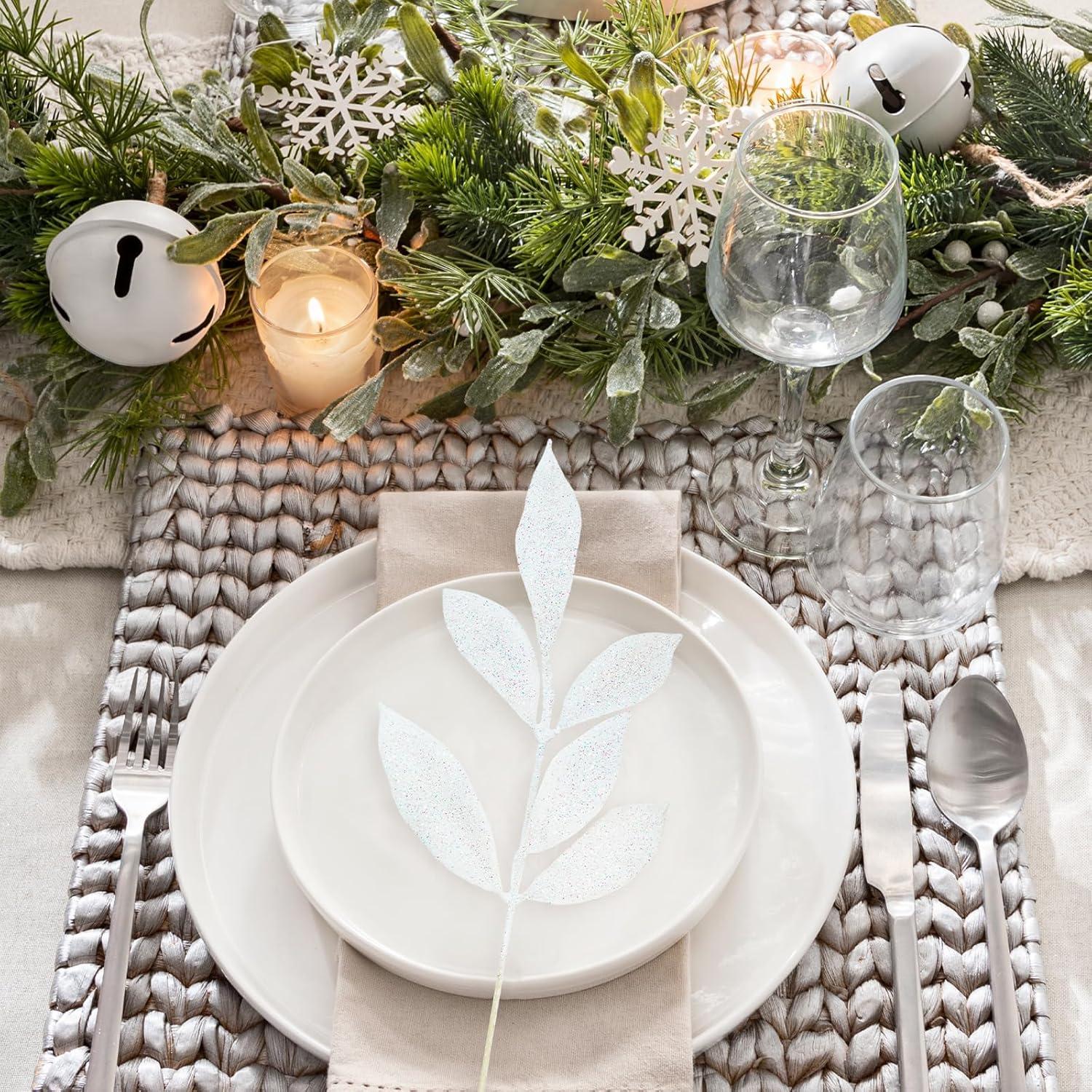 imageWinlyn 20 Pcs Pink Glitter Bay Leaf Sprays Artificial Christmas Tree Picks Sprays 127quot Tall for Pink Christmas Tree Wreath Swag Floral Arrangement Winter Wedding Bouquet Centerpiece DecorationWhite