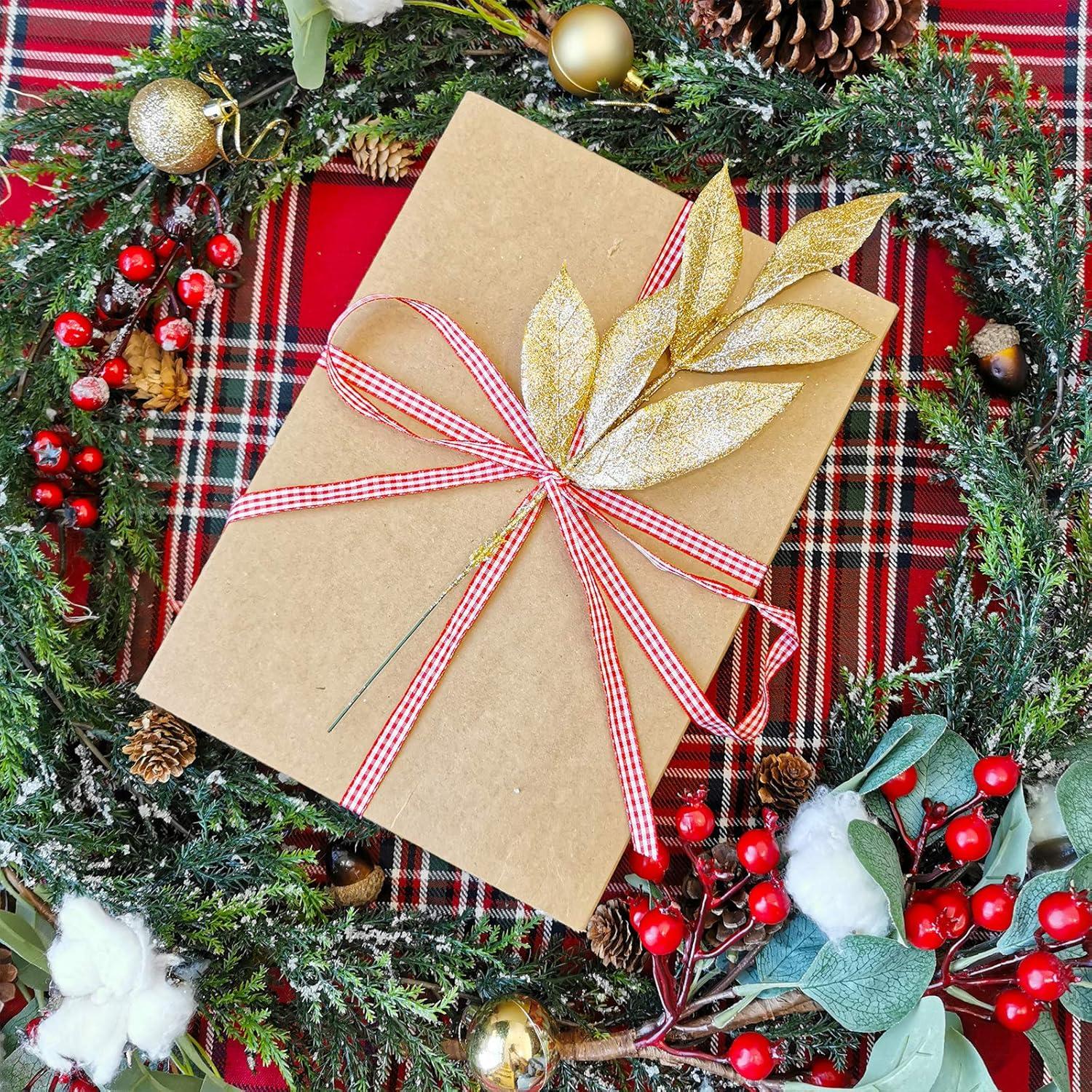 imageWinlyn 20 Pcs Pink Glitter Bay Leaf Sprays Artificial Christmas Tree Picks Sprays 127quot Tall for Pink Christmas Tree Wreath Swag Floral Arrangement Winter Wedding Bouquet Centerpiece DecorationGold