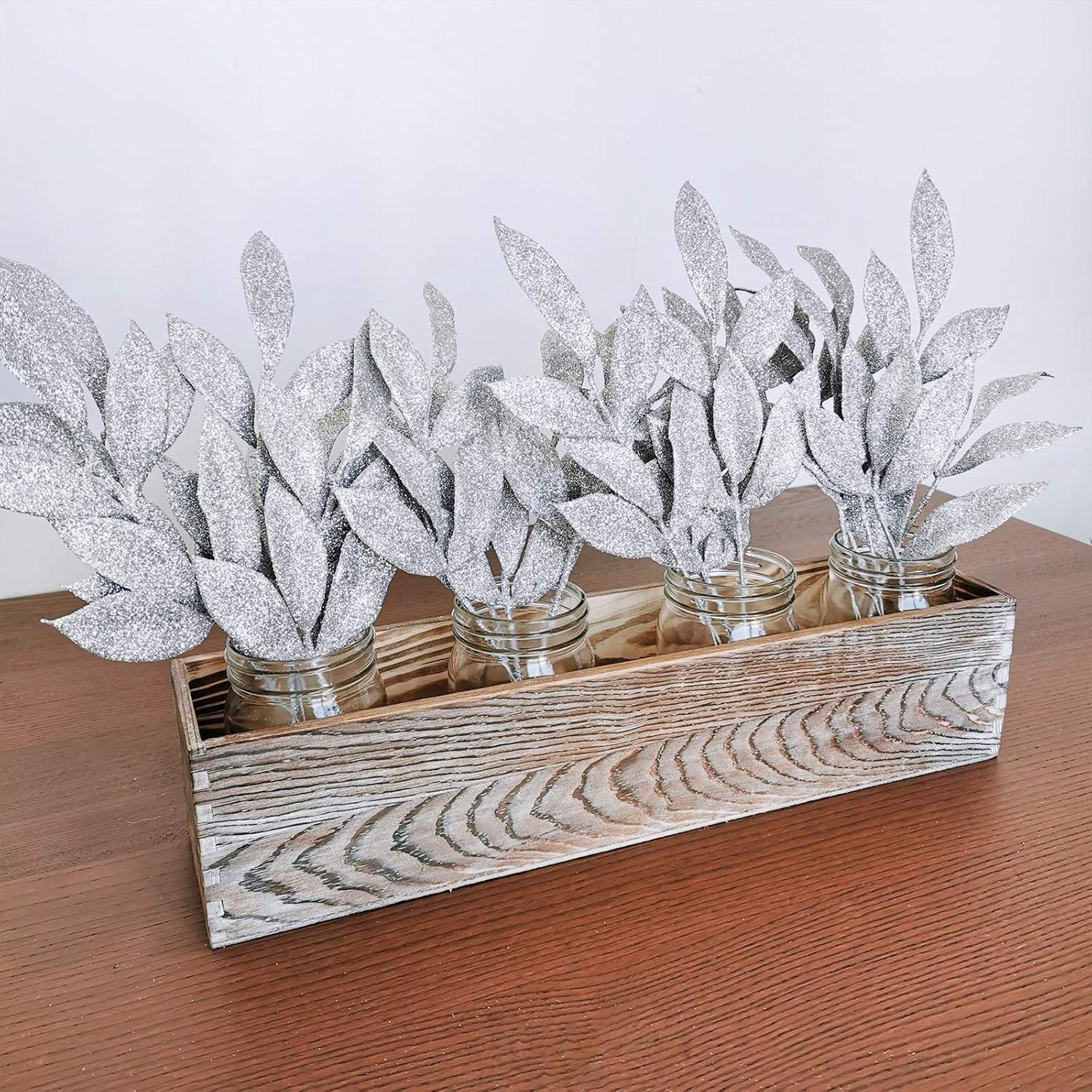 imageWinlyn 20 Pcs Pink Glitter Bay Leaf Sprays Artificial Christmas Tree Picks Sprays 127quot Tall for Pink Christmas Tree Wreath Swag Floral Arrangement Winter Wedding Bouquet Centerpiece DecorationSilver