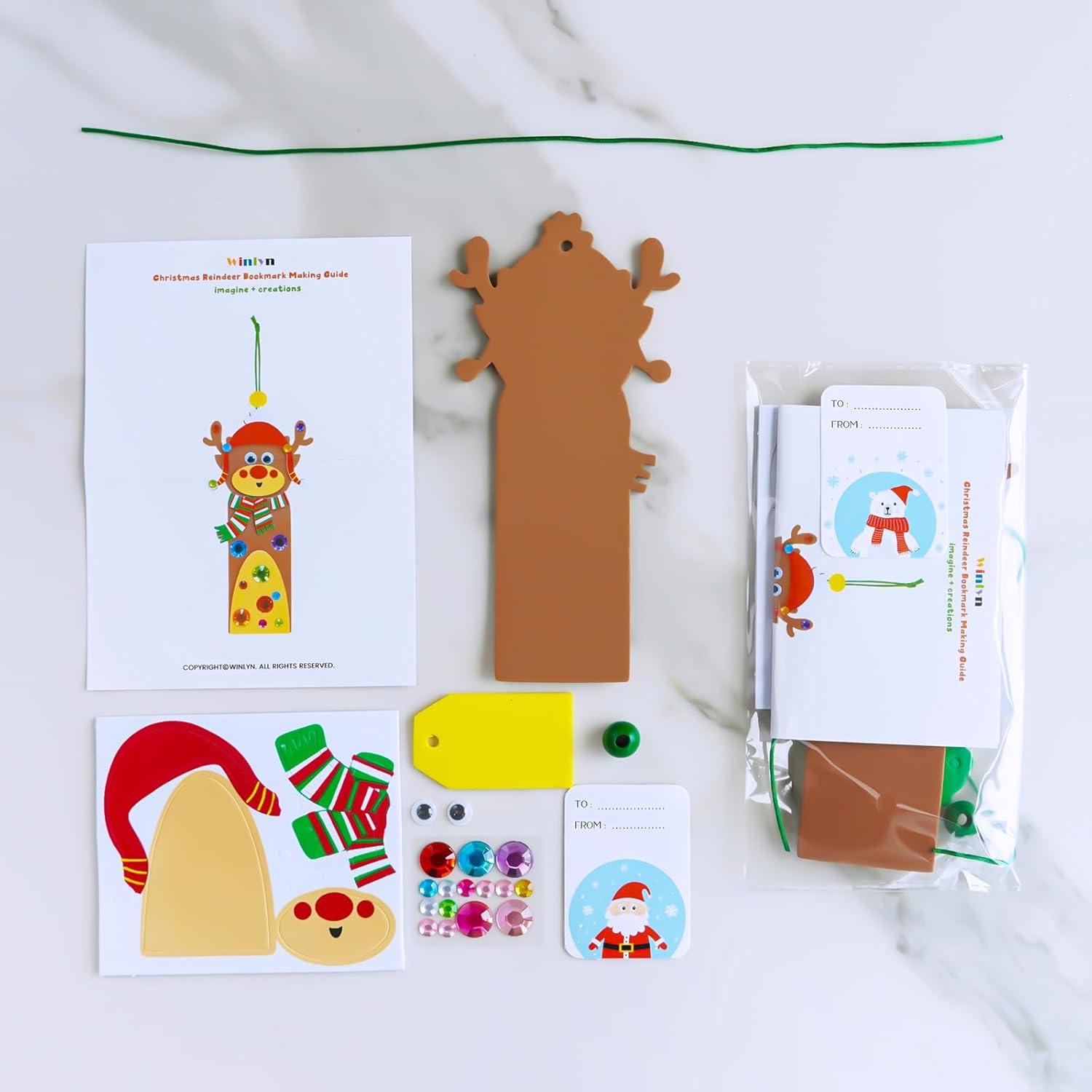 imageWinlyn 24 Sets Christmas Craft Kits Winter DIY Ornaments Decorations Festive Foam Stickers Arts and Crafts for Kids Holiday Home Classroom Activities Party Favors