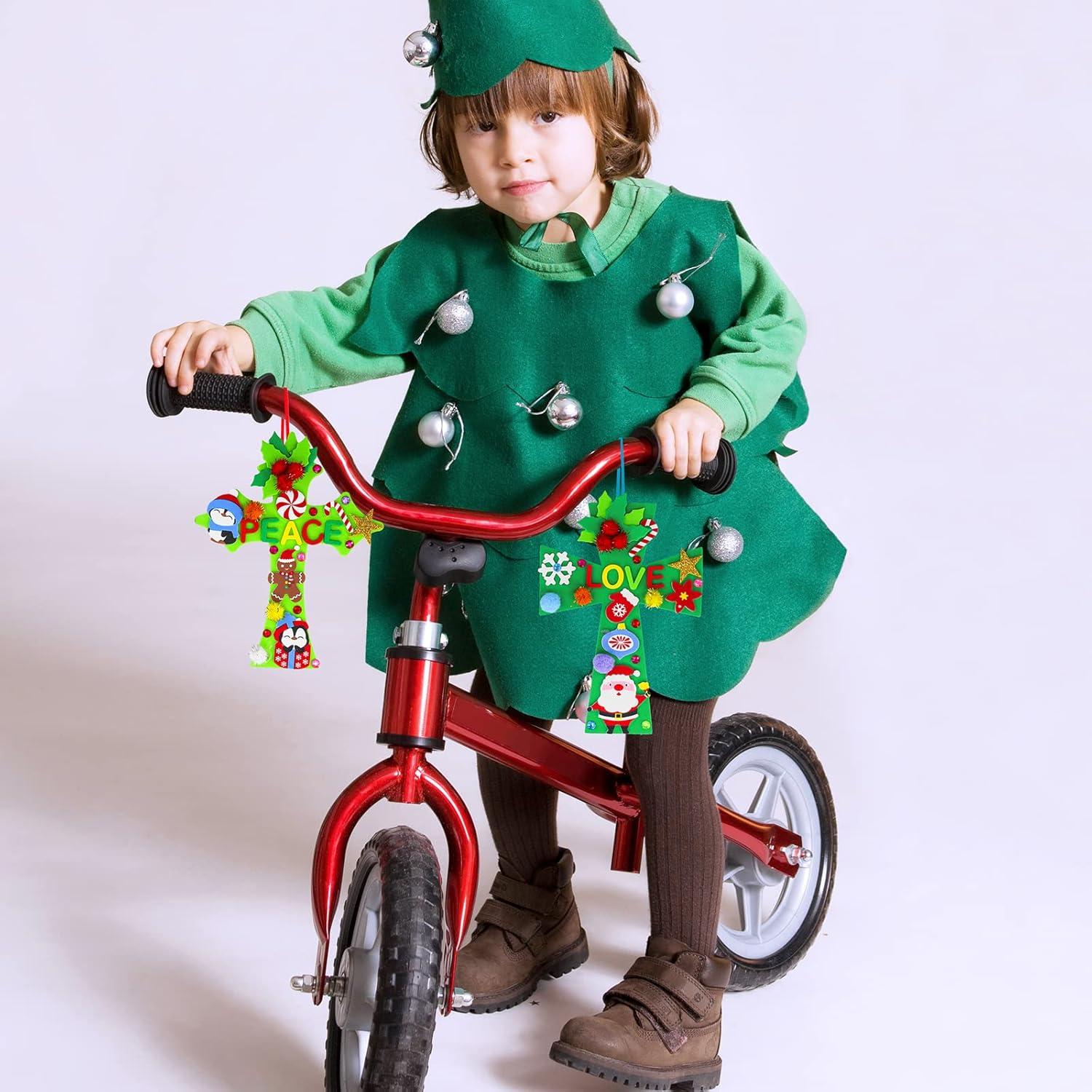 imageWinlyn 24 Sets Christmas Craft Kits DIY Christmas Cross Ornaments Decorations Art Sets Snowman Snowflake Christmas Foam Stickers Arts and Crafts for Kids Party Classroom Sunday School VBS Activities