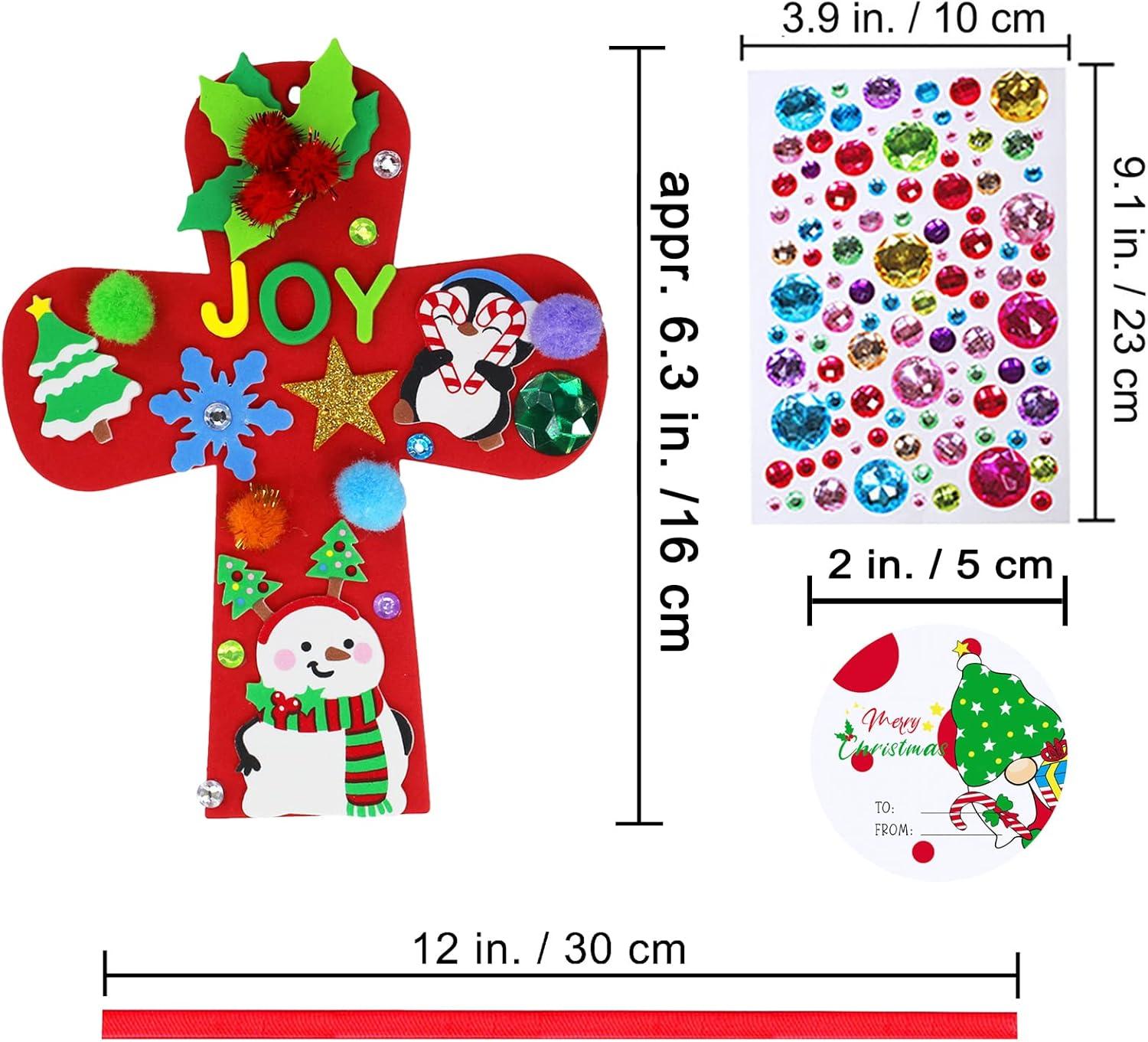 imageWinlyn 24 Sets Christmas Craft Kits DIY Christmas Cross Ornaments Decorations Art Sets Snowman Snowflake Christmas Foam Stickers Arts and Crafts for Kids Party Classroom Sunday School VBS Activities