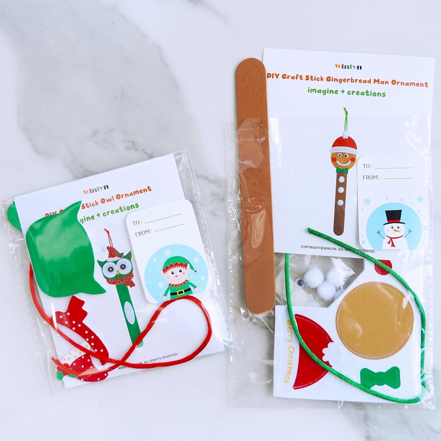 imageWinlyn 24 Sets Christmas Craft Kits Popsicle Stick Christmas Ornaments Winter Crafts DIY Craft Stick Santa Snowman Elf Reindeer Ornaments Art Sets for Kids Holiday Classroom Activities Party Favors