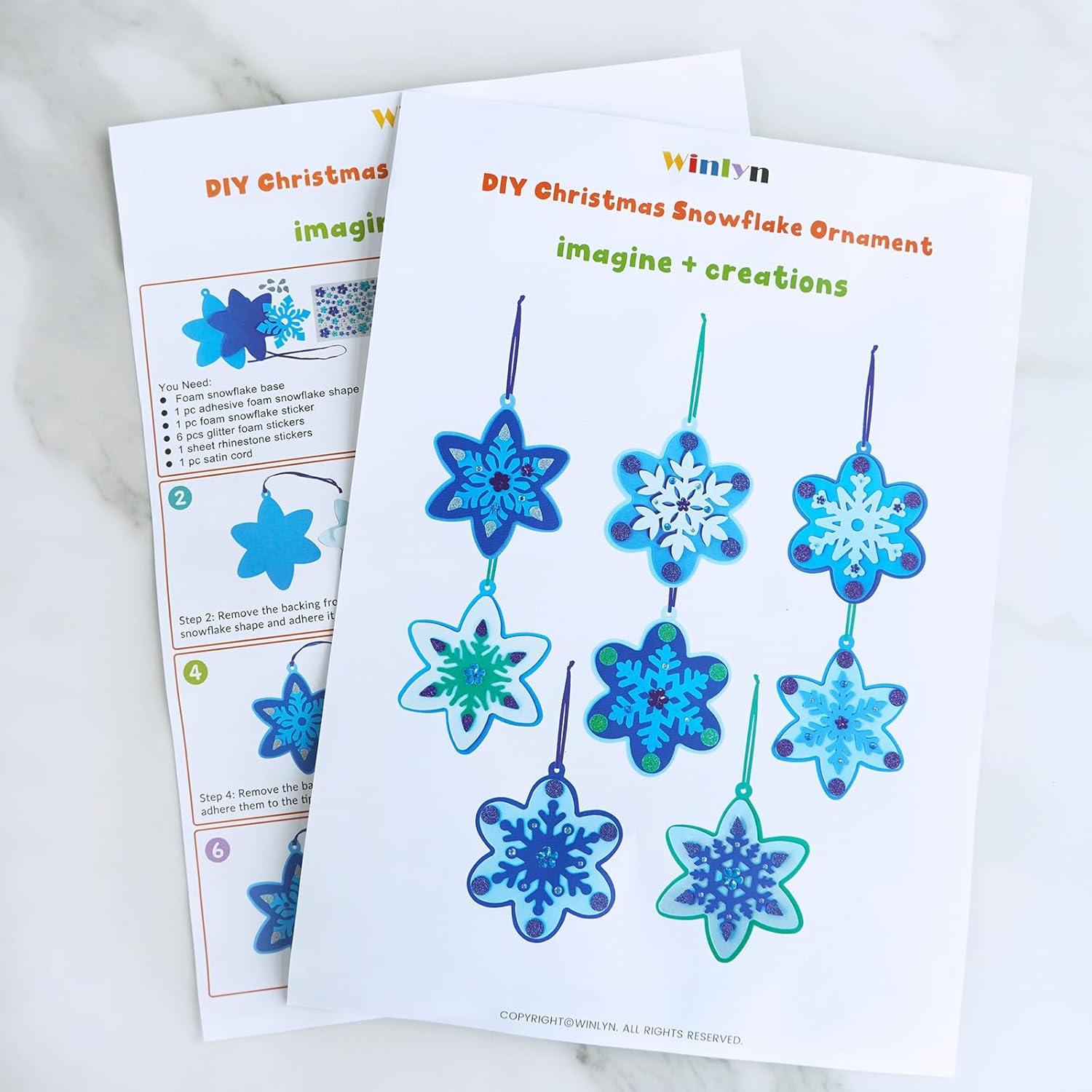 imageWinlyn 24 Sets Christmas Craft Kits Winter Crafts DIY 3D Snowflake Ornaments Decorations Art Sets Assorted Snowflake Christmas Foam Stickers for Kids Holiday Home Classroom Activities Party Favors